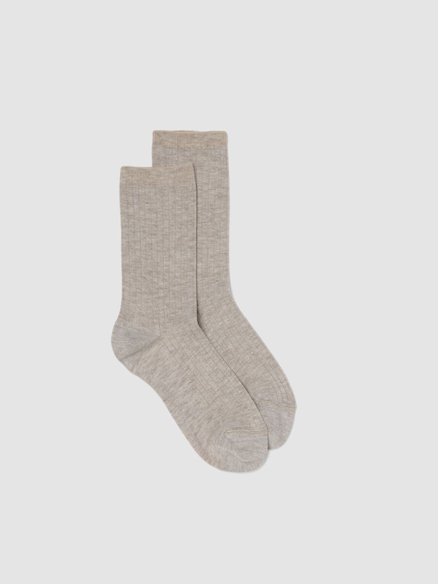 Beige long stretch viscose blend socks_0