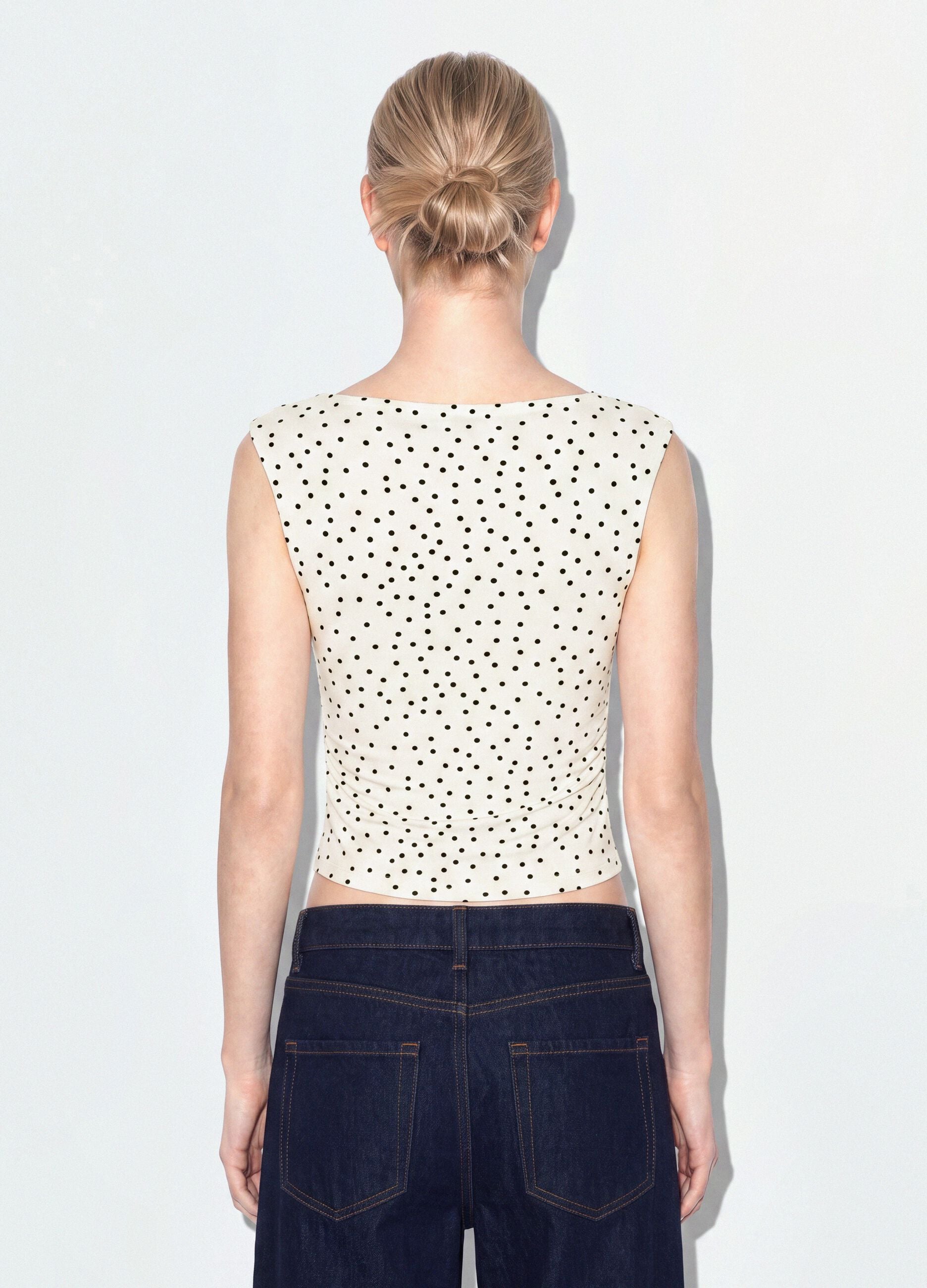 White asymmetric one-shoulder slim-fit polka-dot stretch viscose top