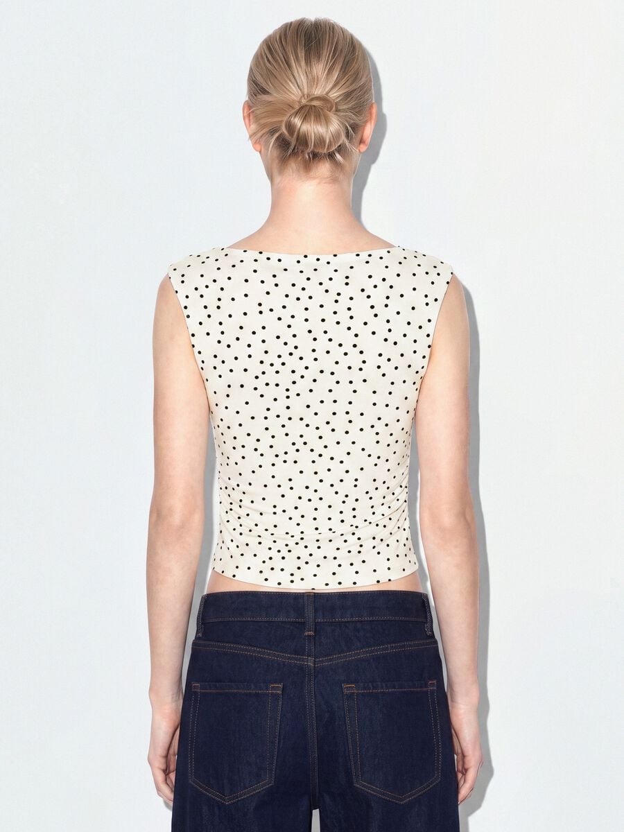 White asymmetric one-shoulder slim-fit polka-dot stretch viscose top_2