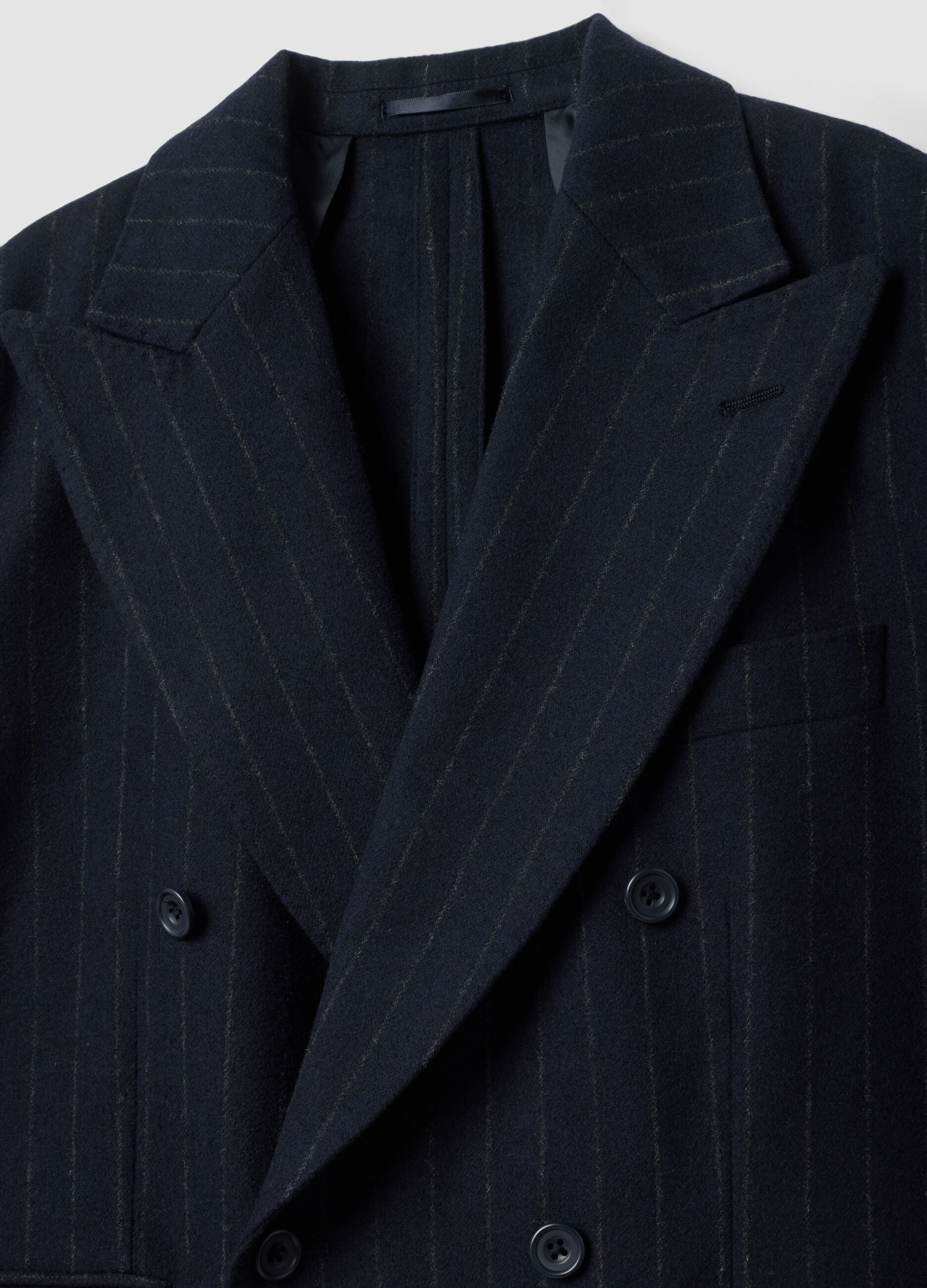 Blazer blu navy gessato in misto lana slim fit