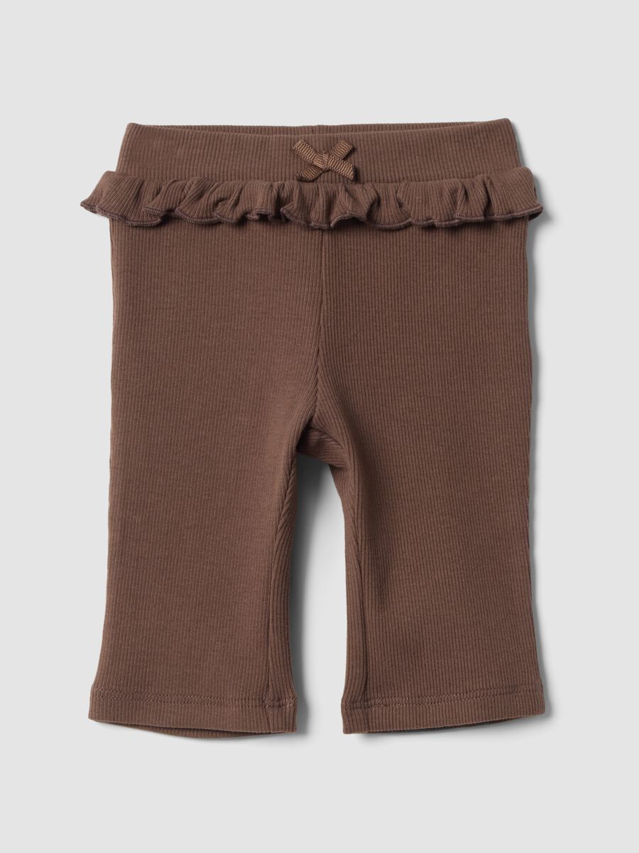 Brown flared leggings in stretch organic cotton for baby girl_0