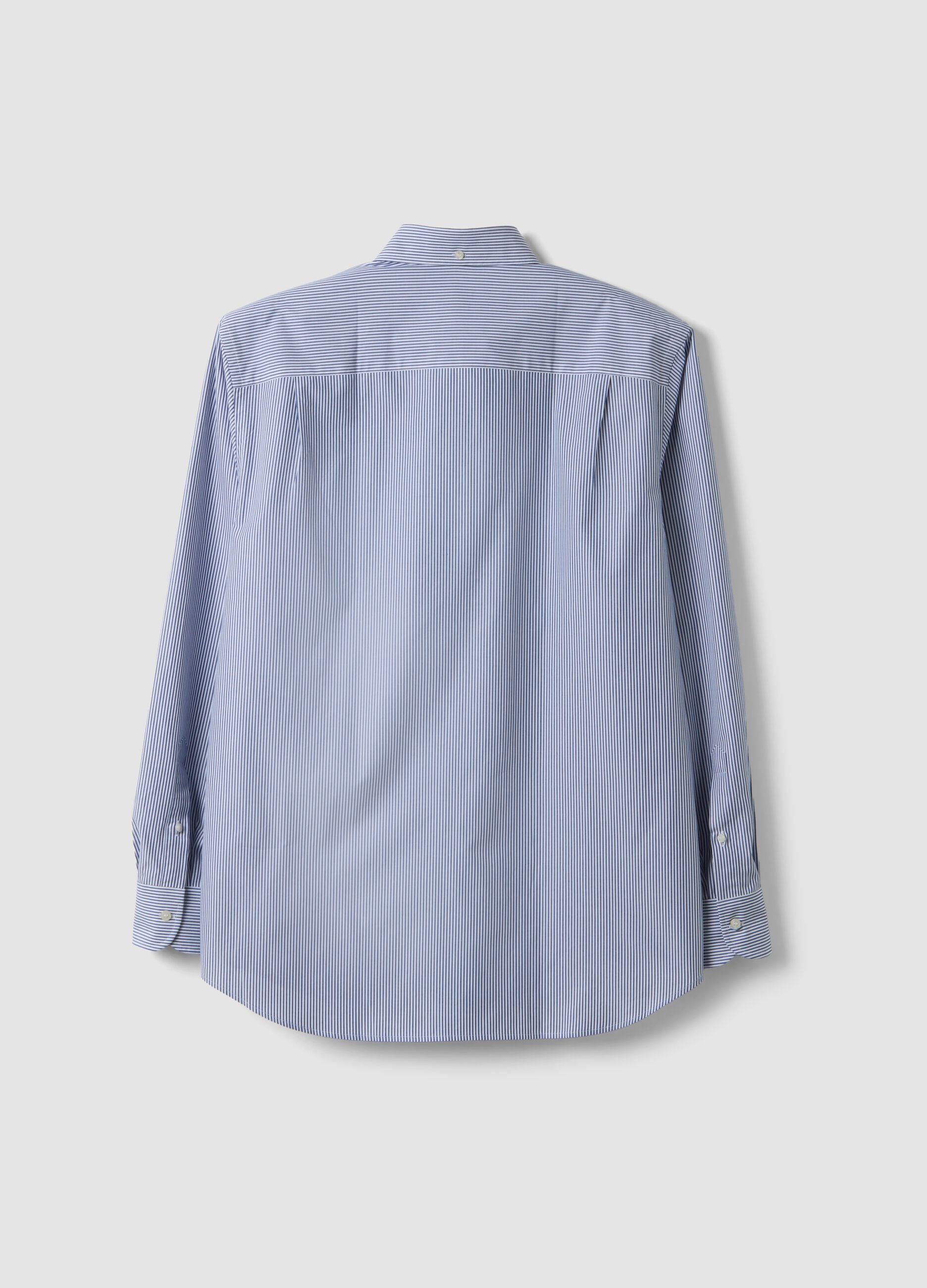 Camicia blu e bianca in puro cotone a righe regular fit