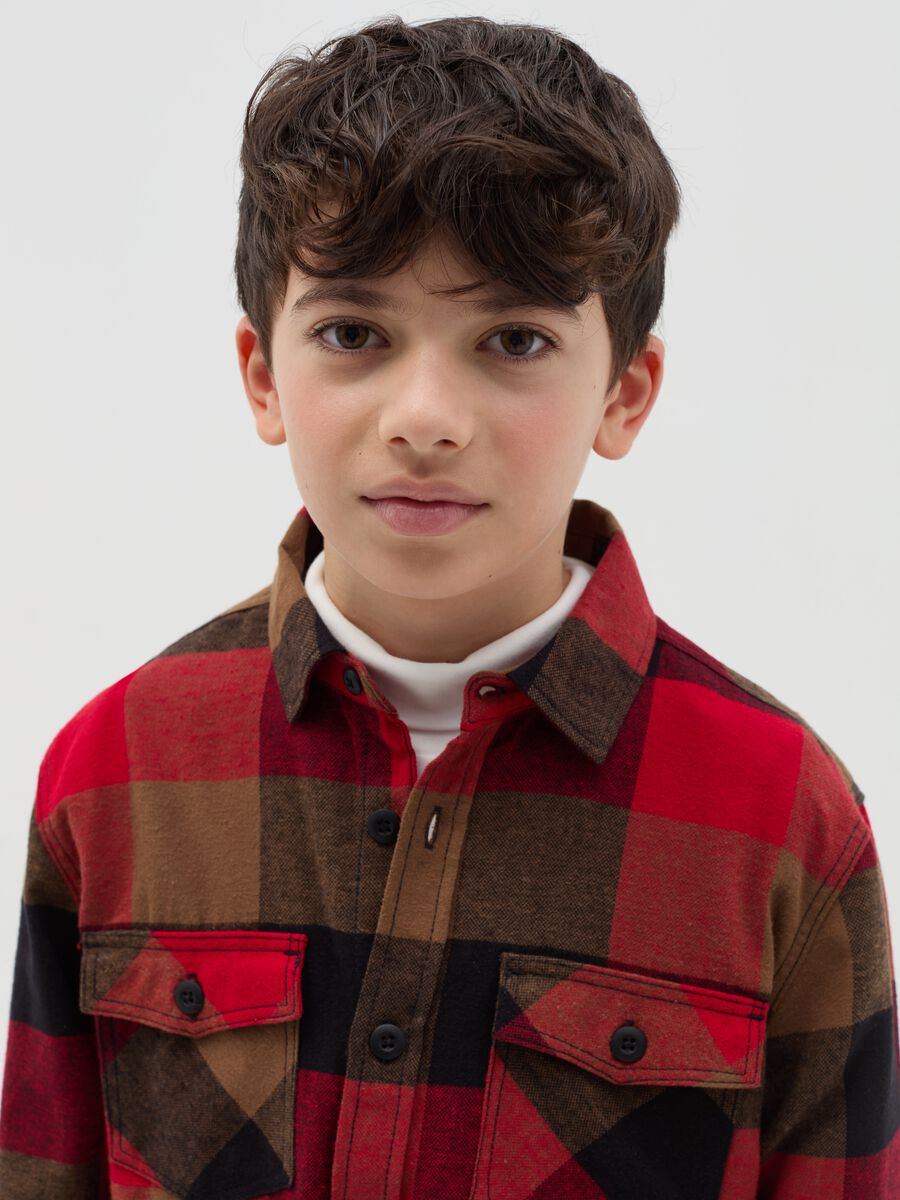 Flannel shirt with denim inserts_1
