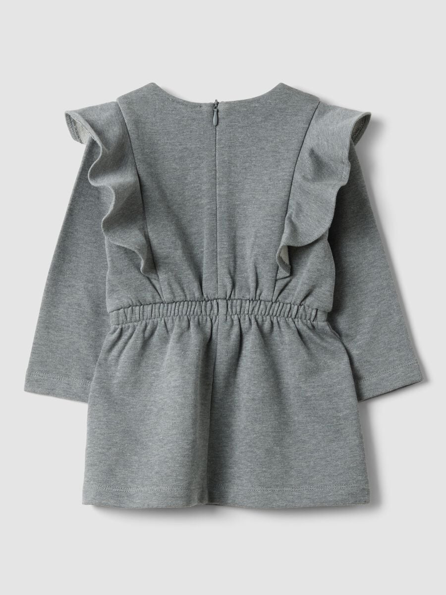 Grey cotton-blend dress with ruffles and bow for baby girl_1