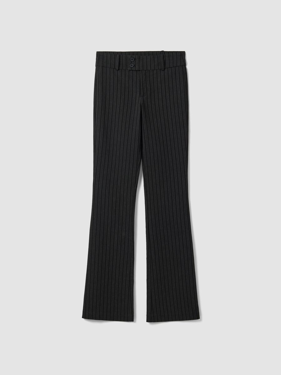 Pantaloni neri flare in viscosa elasticizzato con fantasia gessata_0