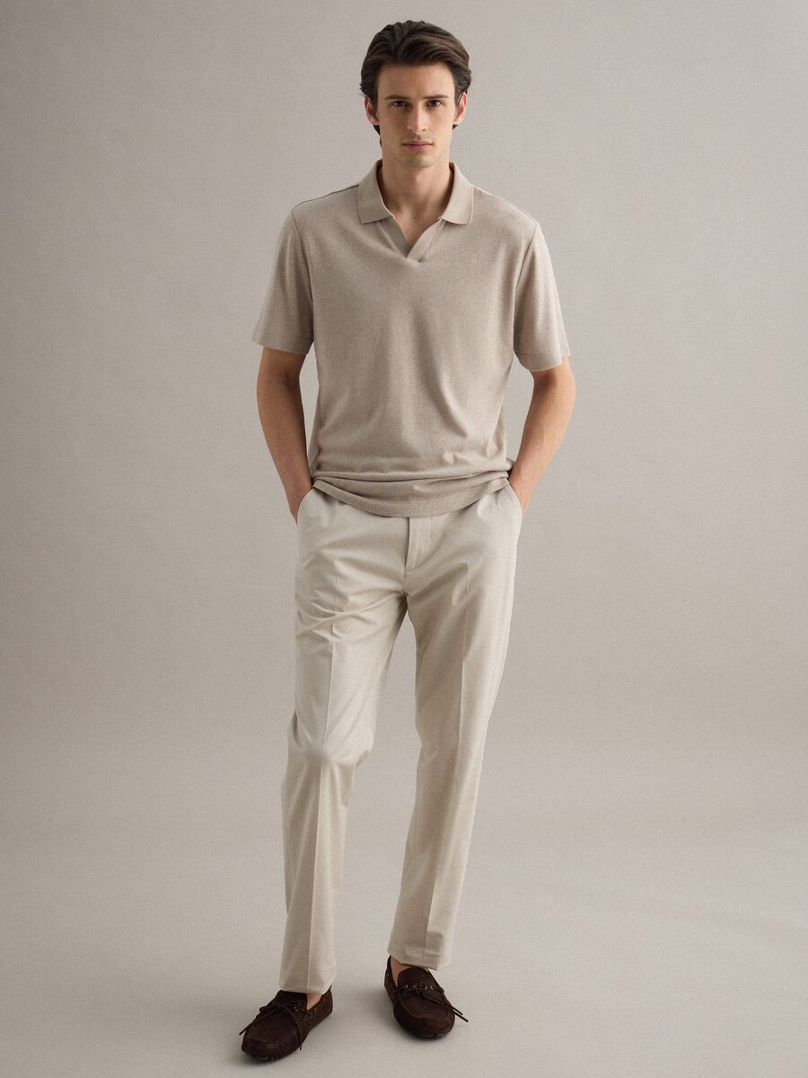 Beige linen and cotton blend polo regular fit_2