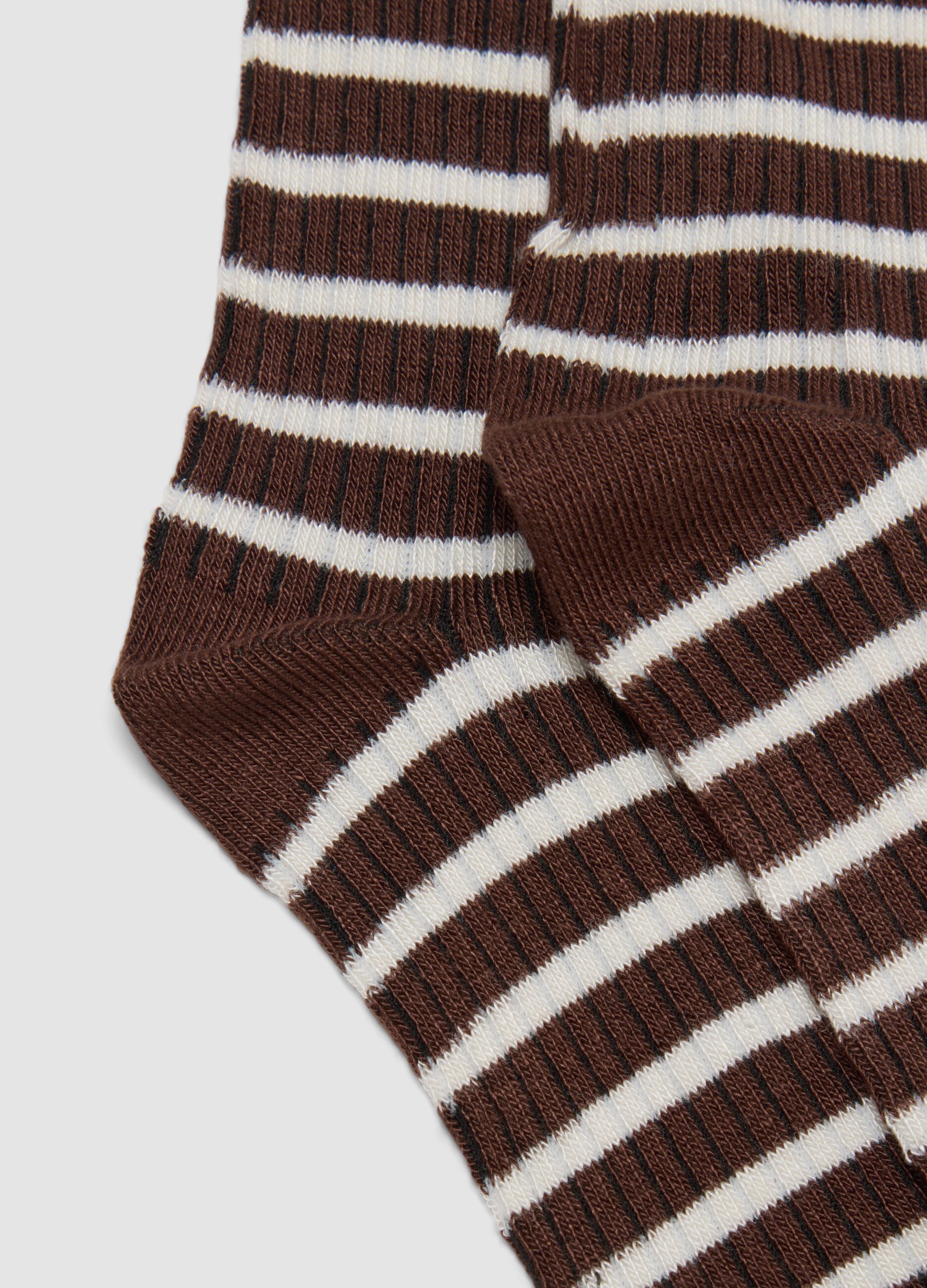 Brown striped stretch-fabric socks