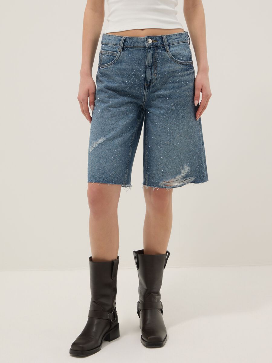 Blue pure cotton denim Bermuda shorts_2