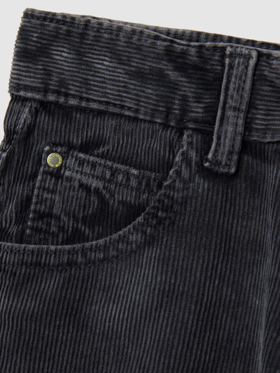 Children's Black Baggy Trousers in Pure Ribbed Cotton_2