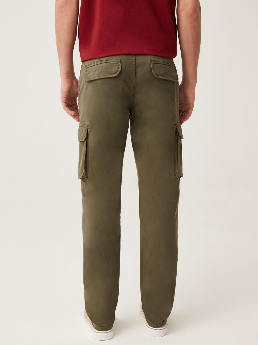 Pantaloni cargo in cotone tinto filo stretch_2