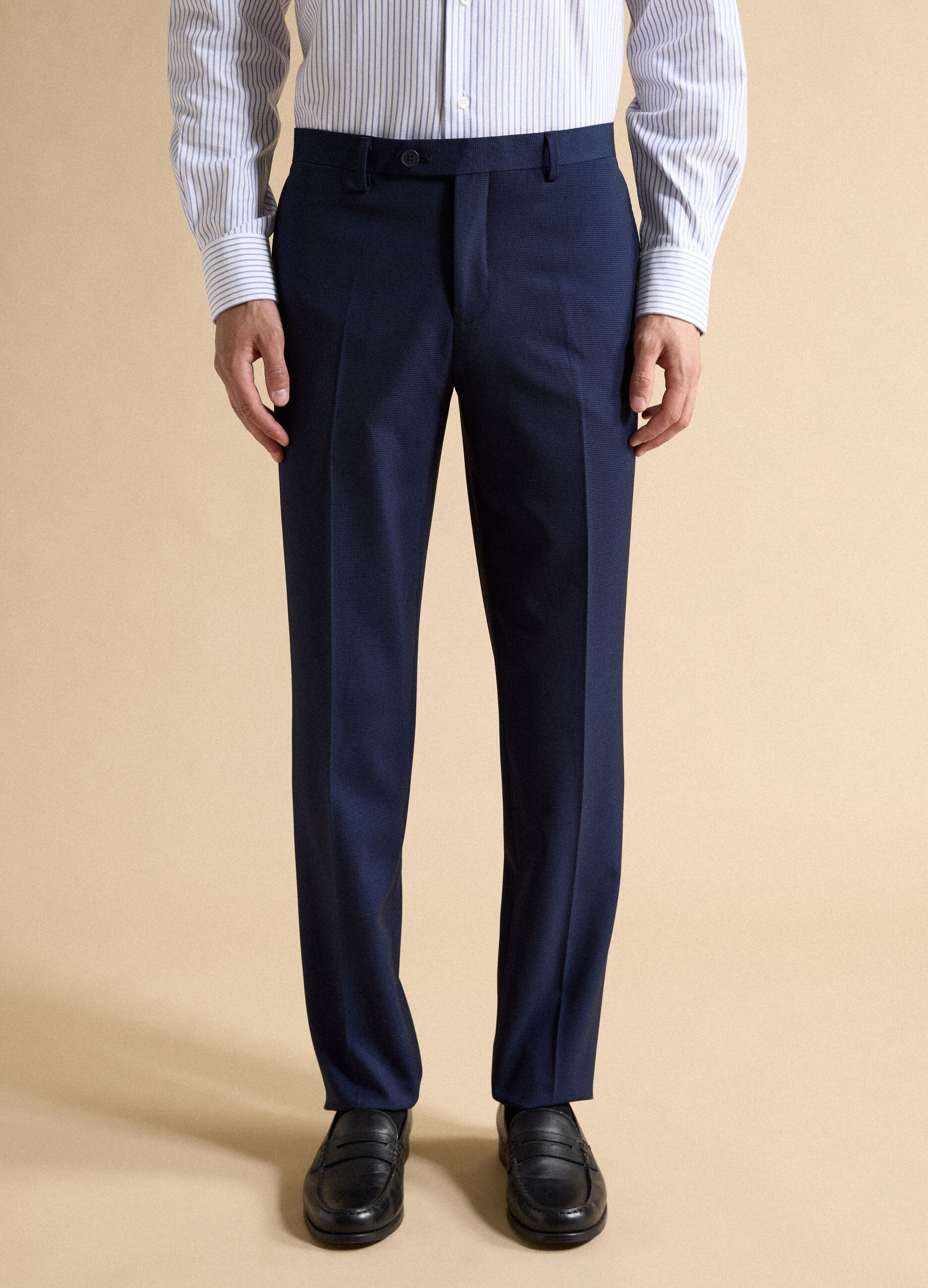 Blue slim-fit stretch formal trousers
