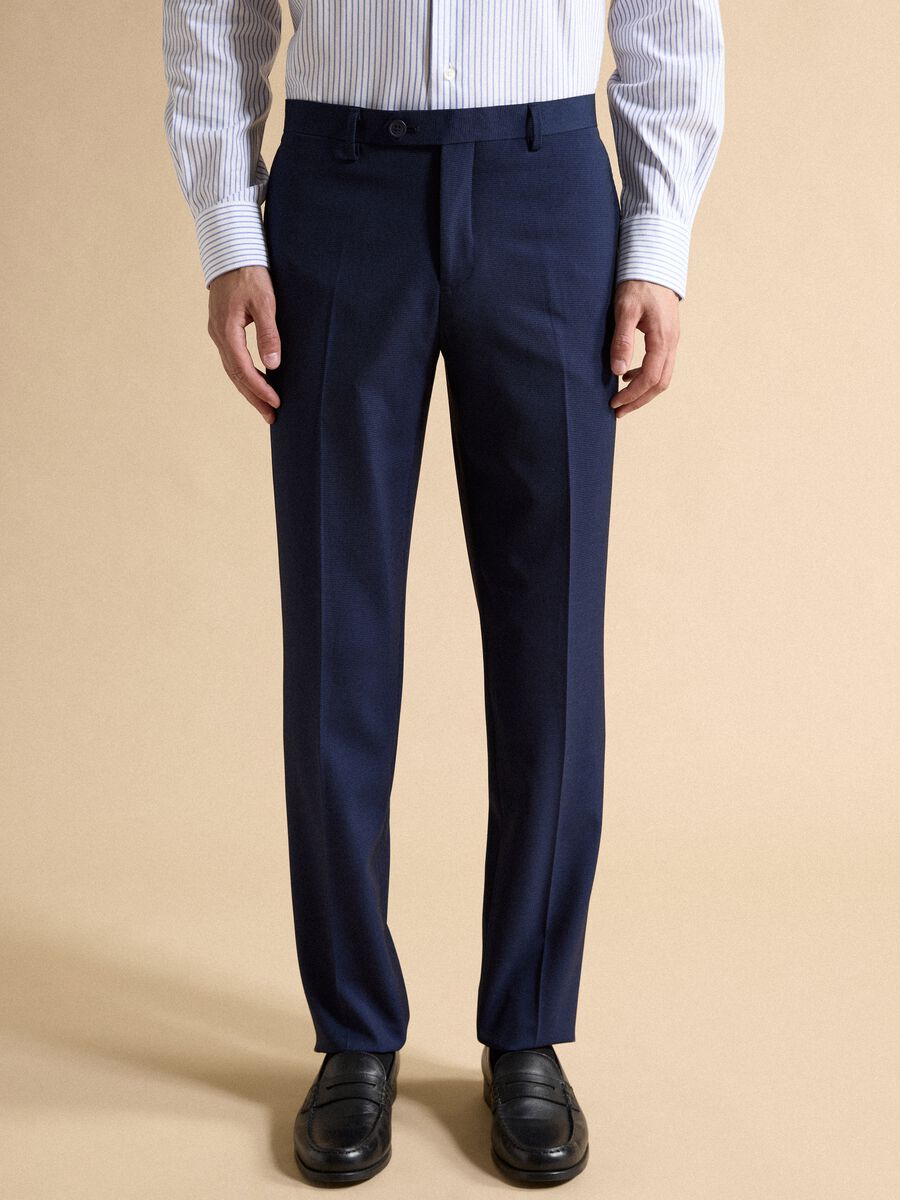 Blue slim-fit stretch formal trousers_1