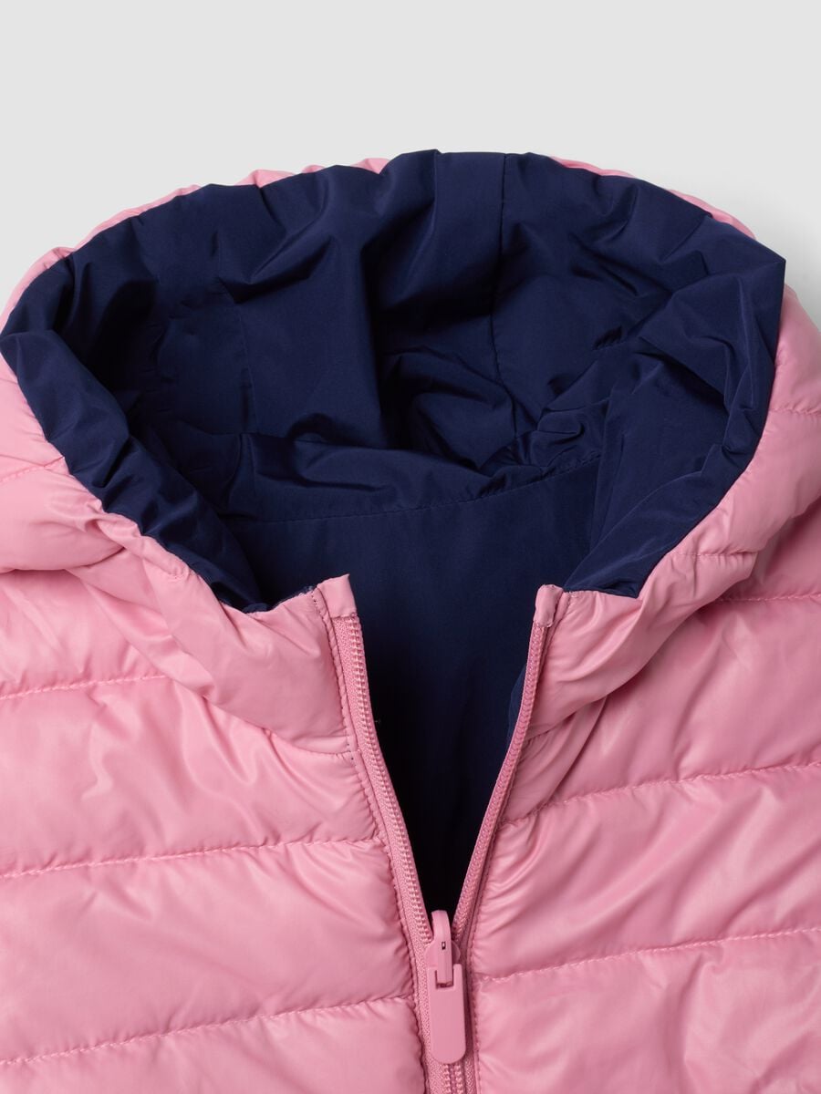 Giubbotto Ultralight reversibile blu imbottito con cappuccio per bambina_2
