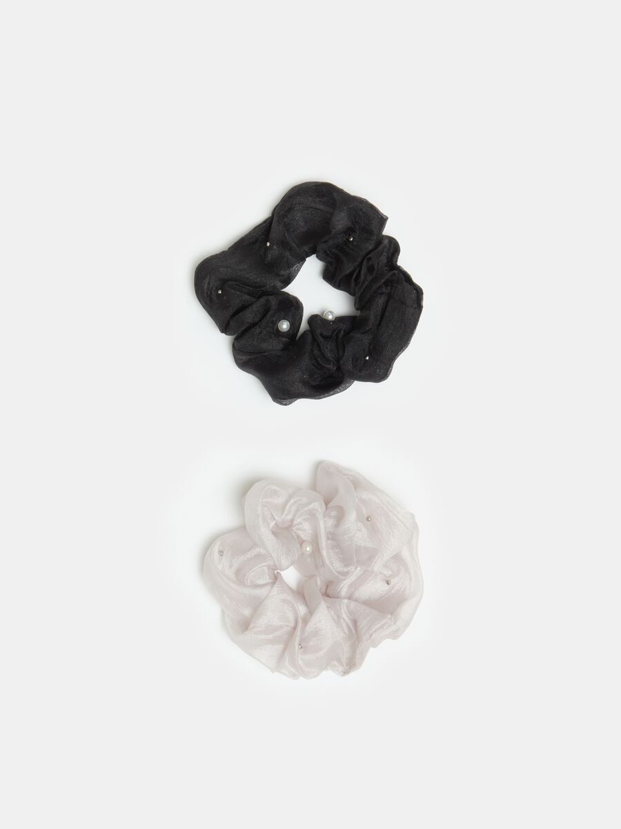 Two-pack hair scrunchies with pearls_0