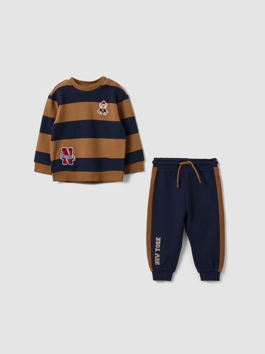 Blue organic cotton crew-neck set with embroidery for baby boy_0