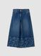 Blue wide-leg pure cotton jeans with floral print for girls_3