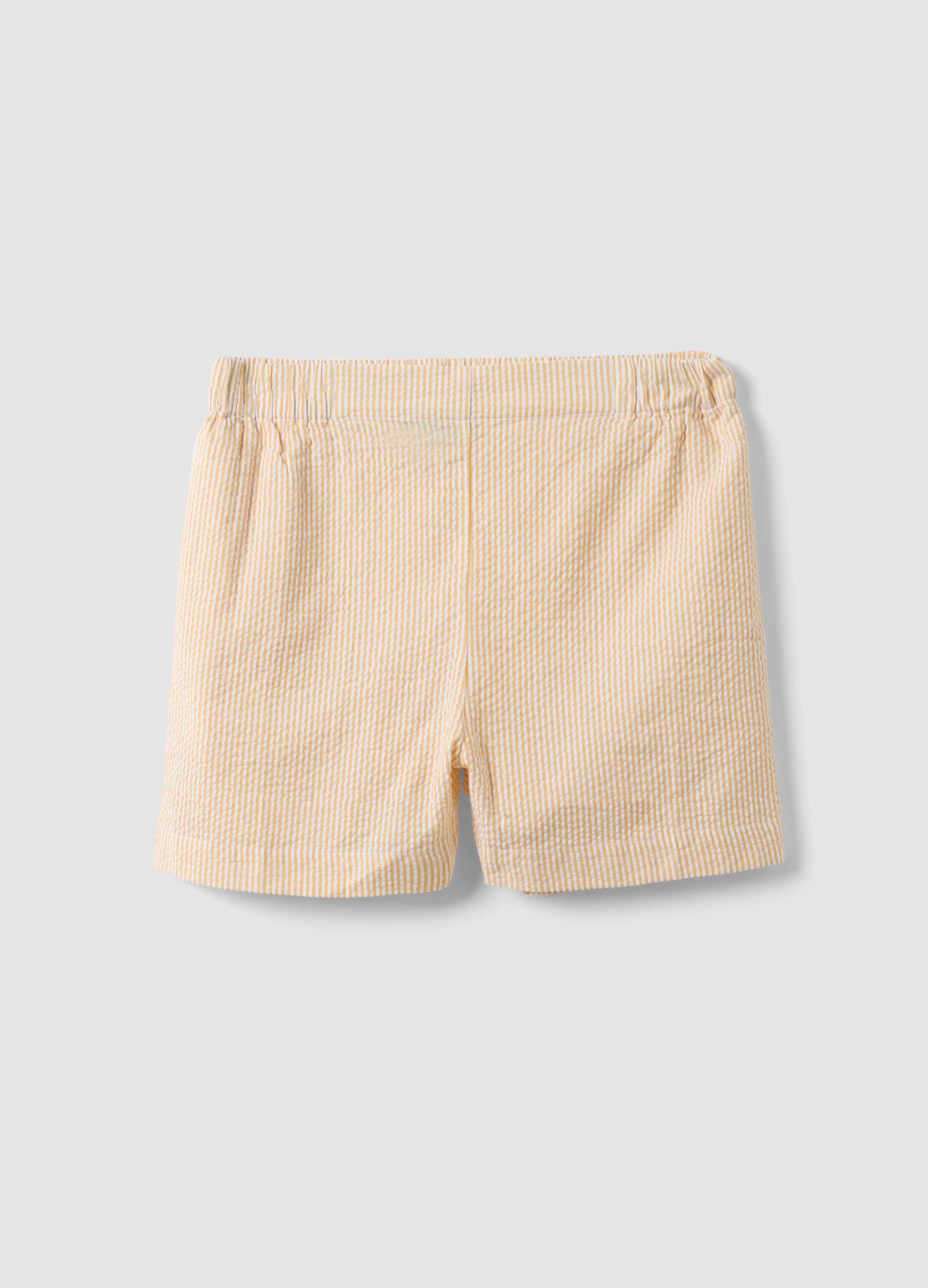 Regular-Fit Shorts aus reiner Baumwolle mit gelb-weissen Streifen
