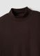 T-shirt marrone in puro cotone con collo rialzato strutturato_1