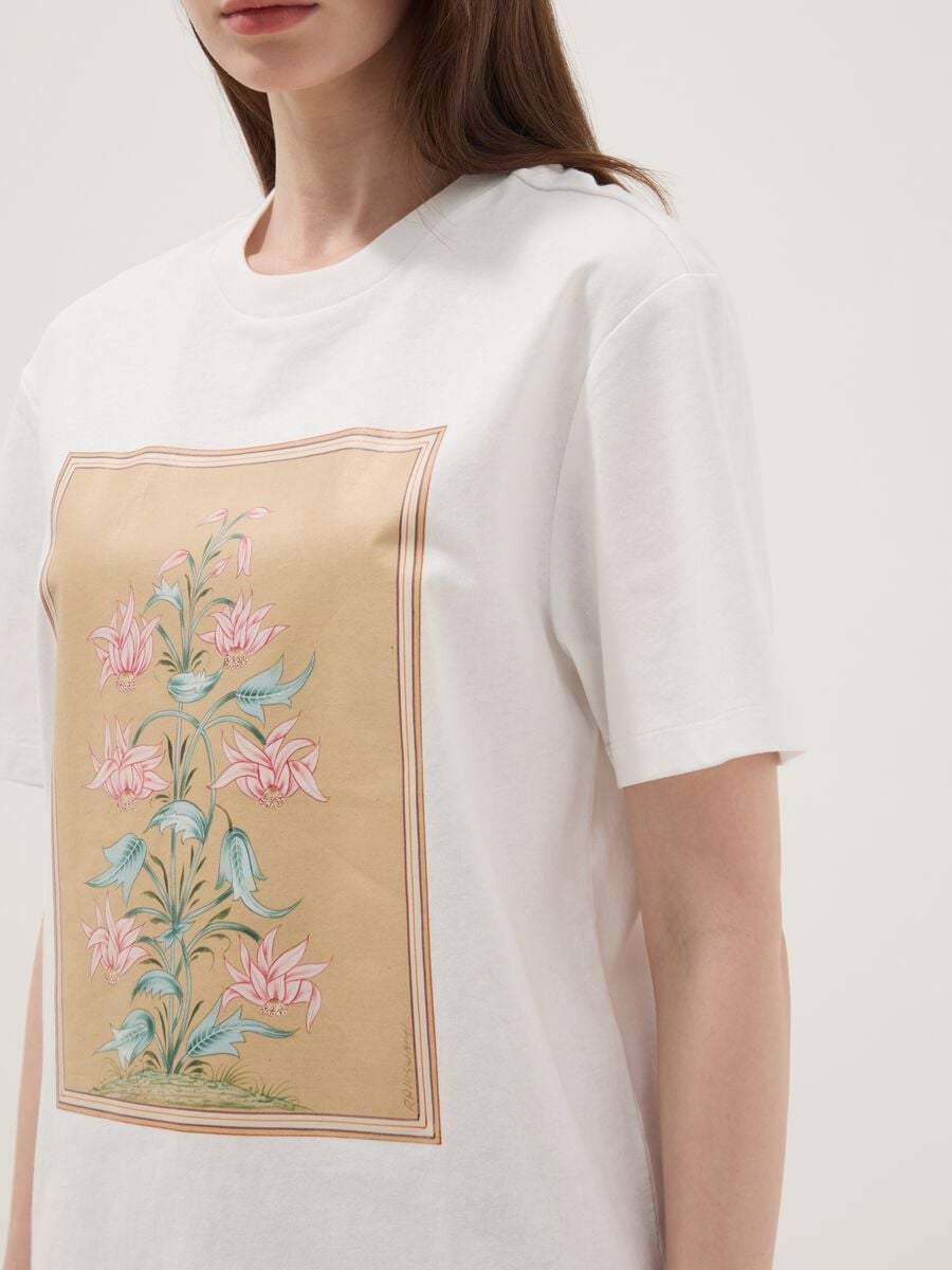 White pure cotton T-shirt with floral print_2