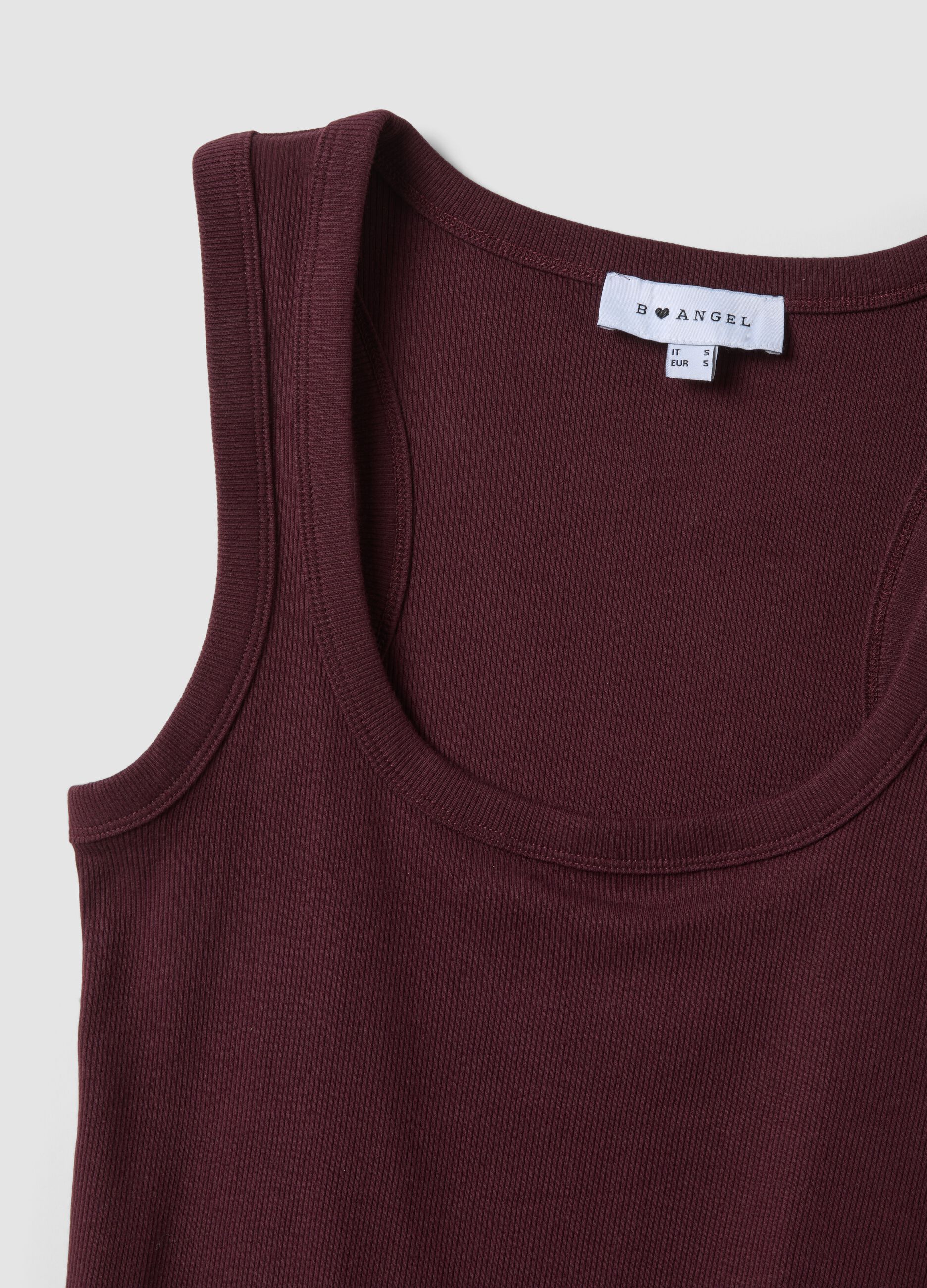 Top de al&ccedil;as roxo em algod&atilde;o el&aacute;stico
