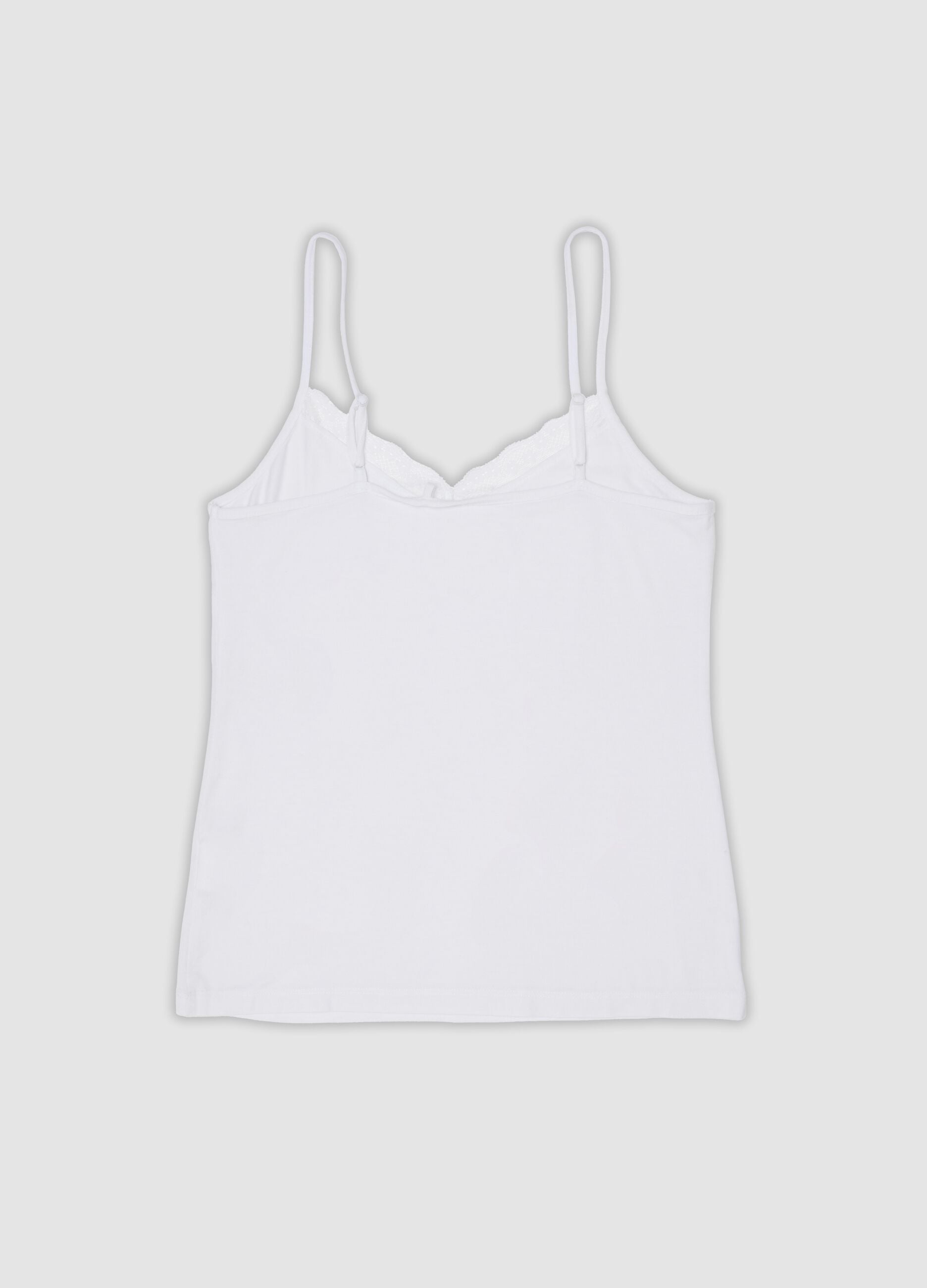 White stretch viscose camisole with deep V-neck lace trim