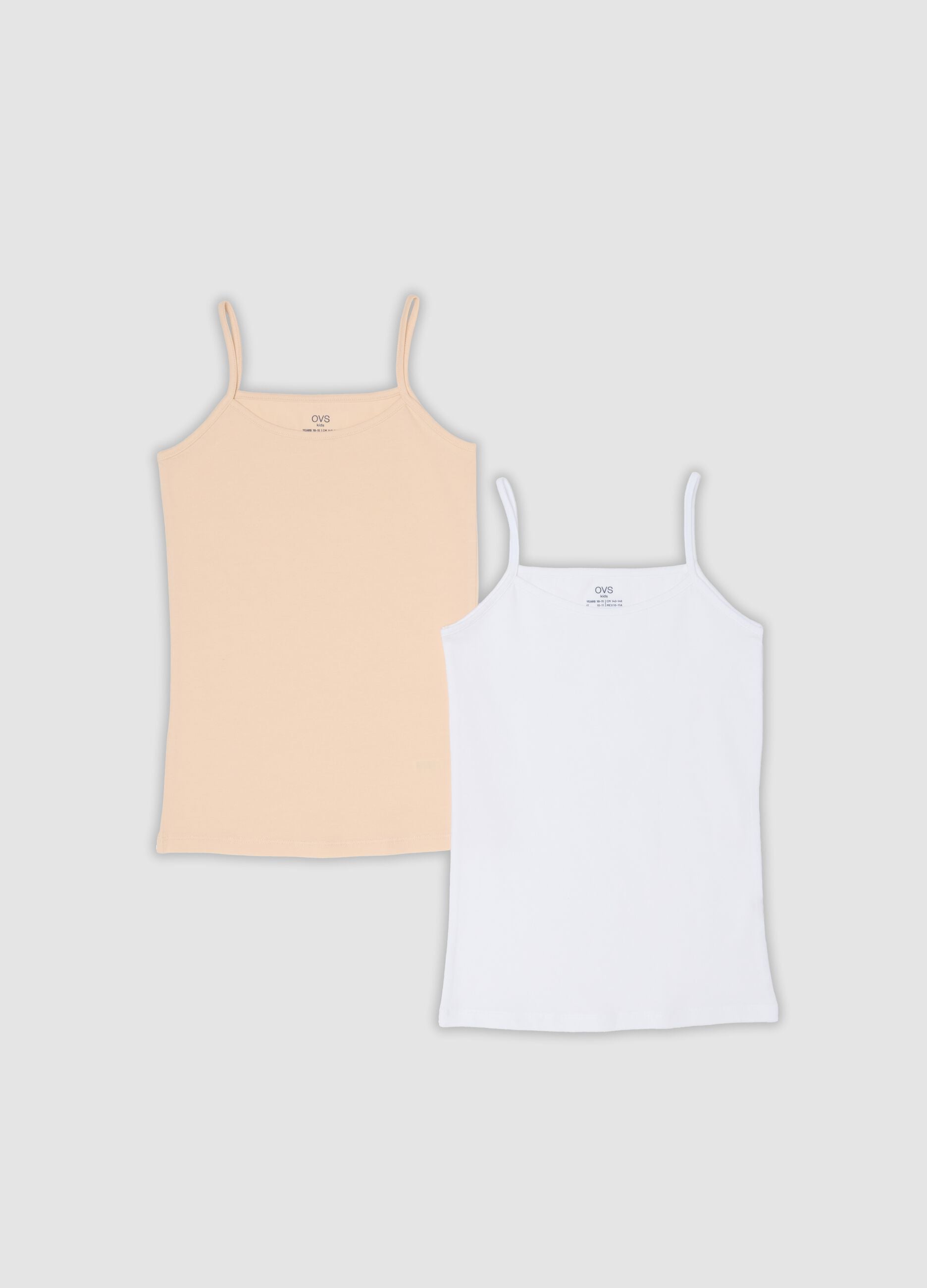 2-pack organic cotton camisoles in beige and white, regular fit, for girls