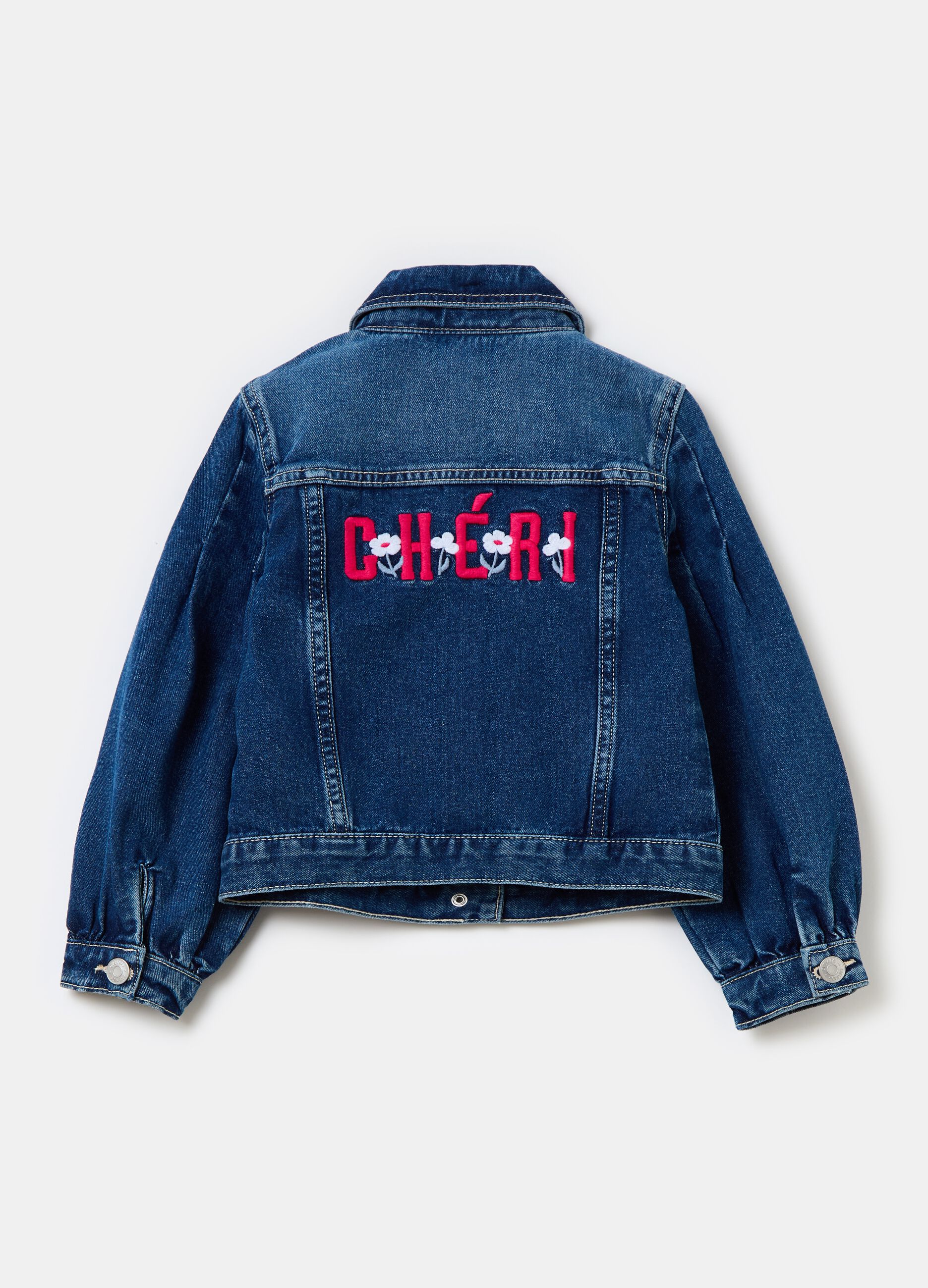 Denim jacket with lettering embroidery