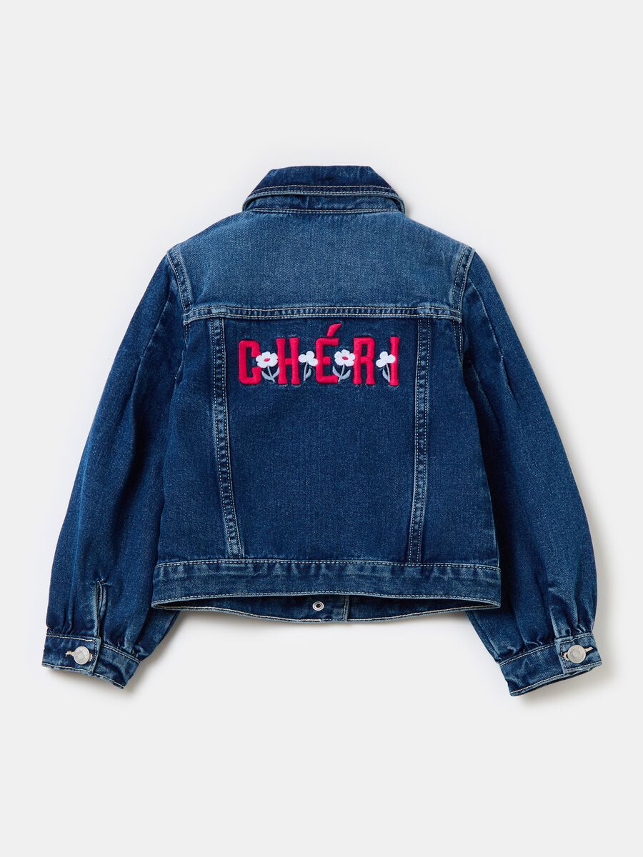 Denim jacket with lettering embroidery_1