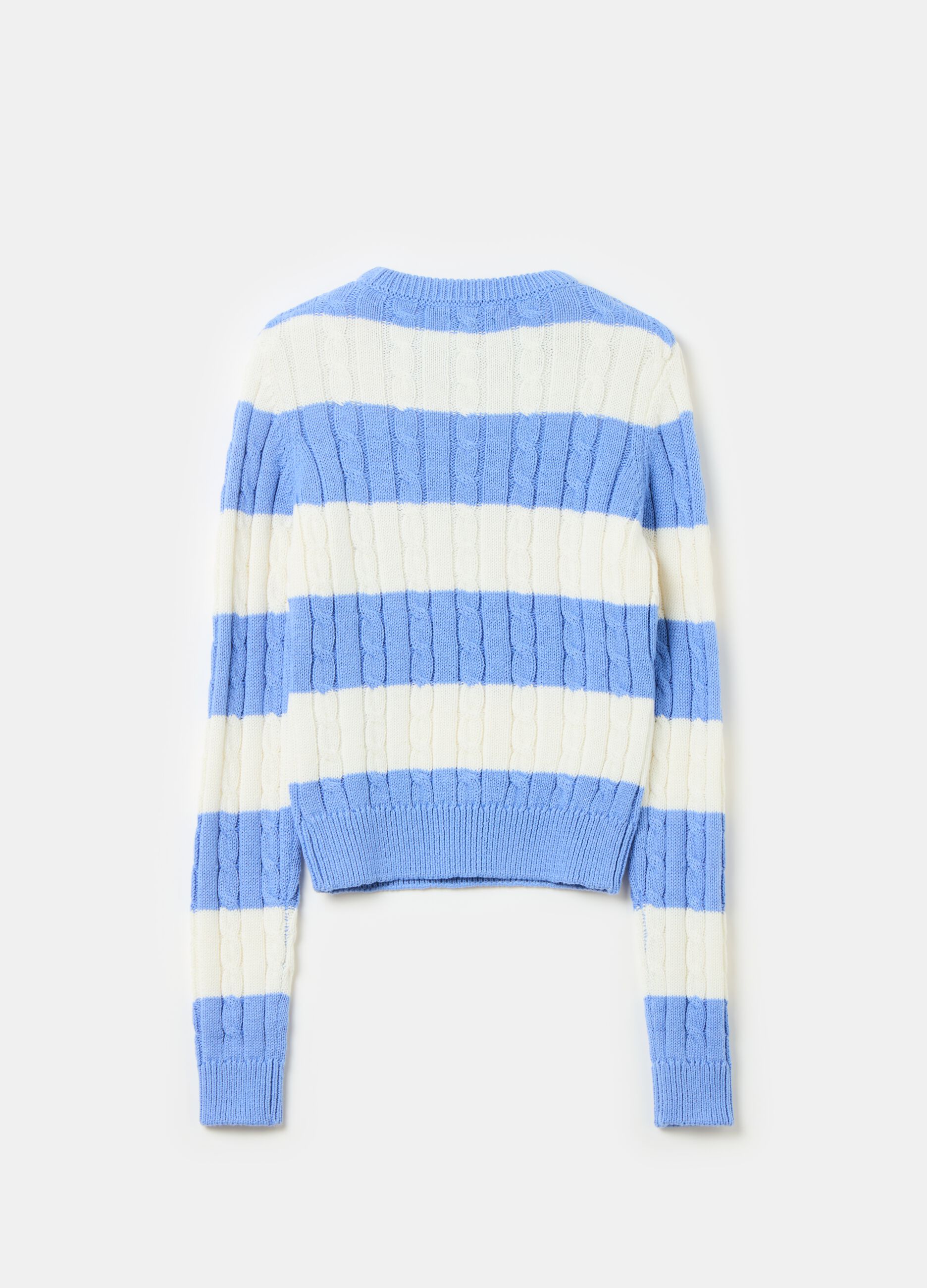 Striped crop pullover with cable-knit design