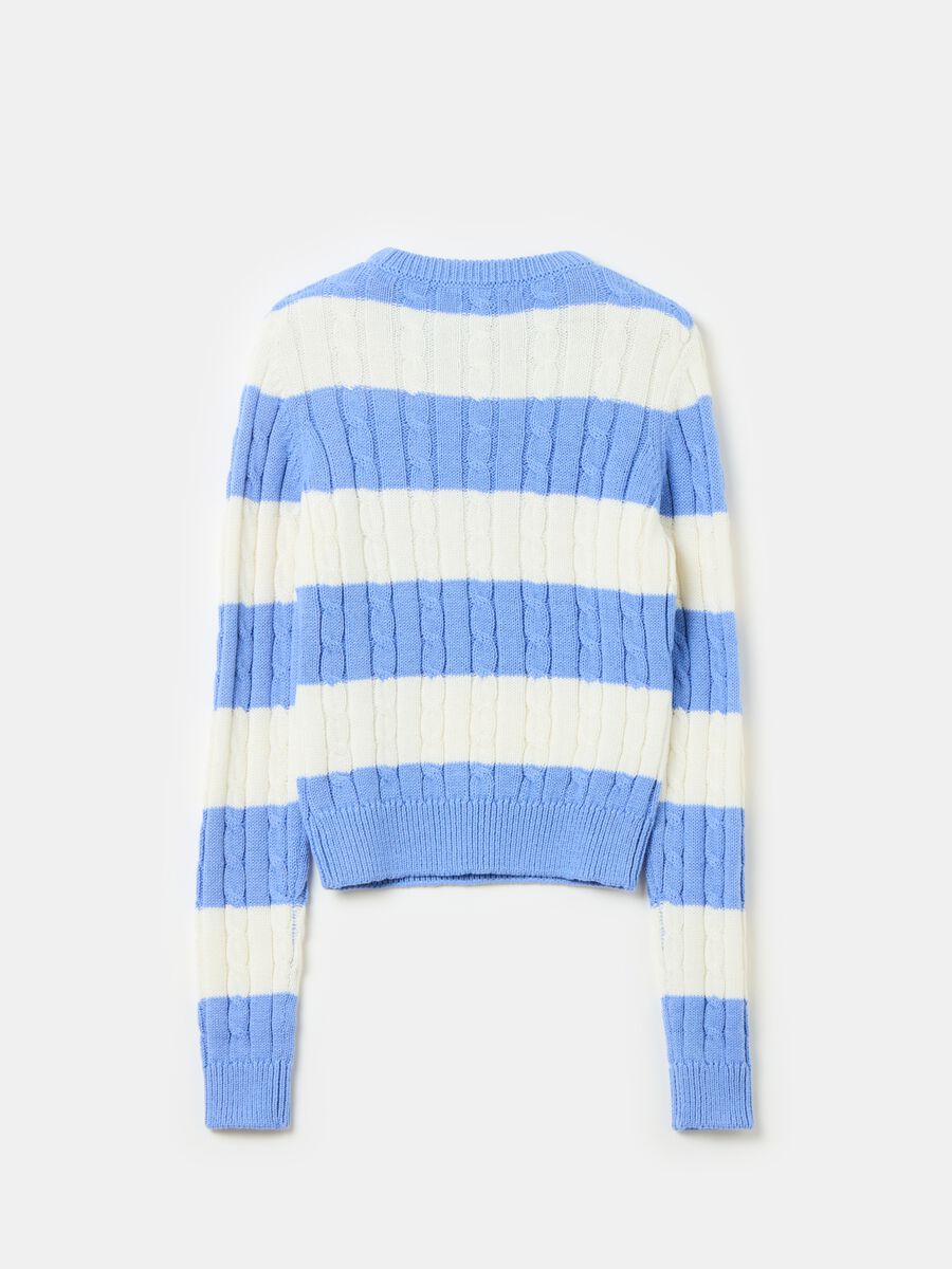 Striped crop pullover with cable-knit design_1