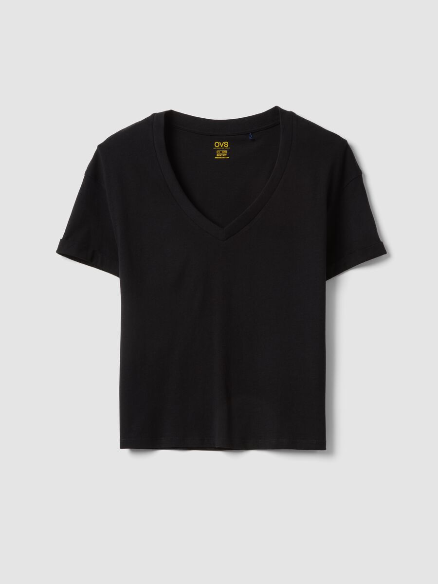 Black 100% cotton V-neck relaxed-fit T-shirt_4