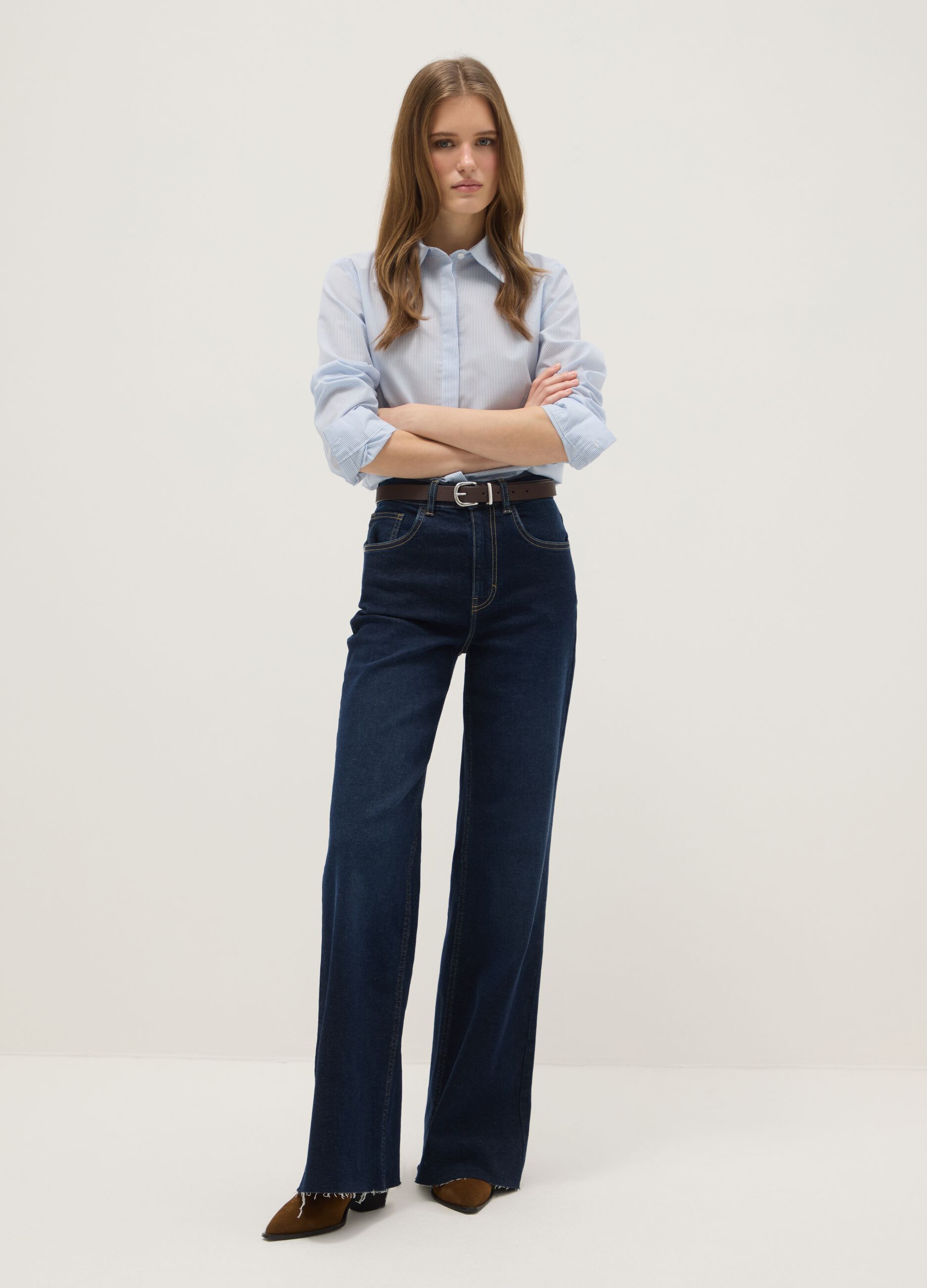 Multicolour striped cotton blend slim-fit shirt with classic collar