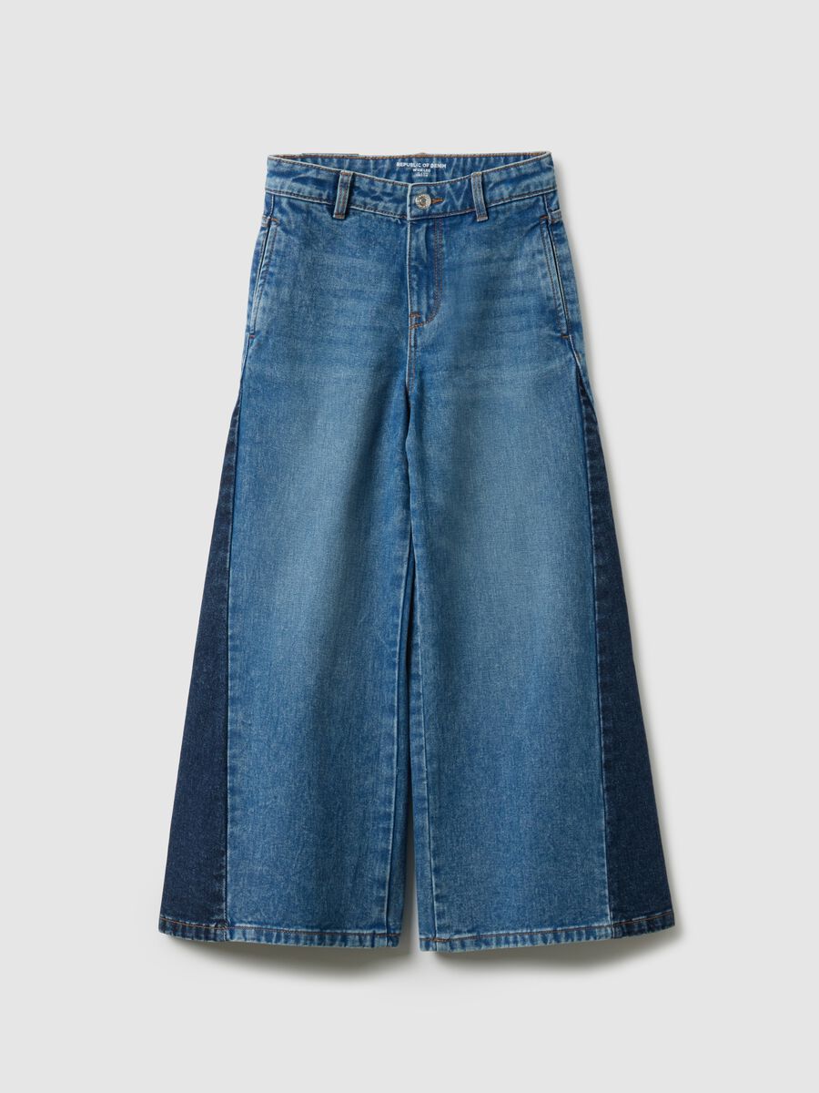 Girls' Wide Leg Blue Pure Cotton Jeans_1