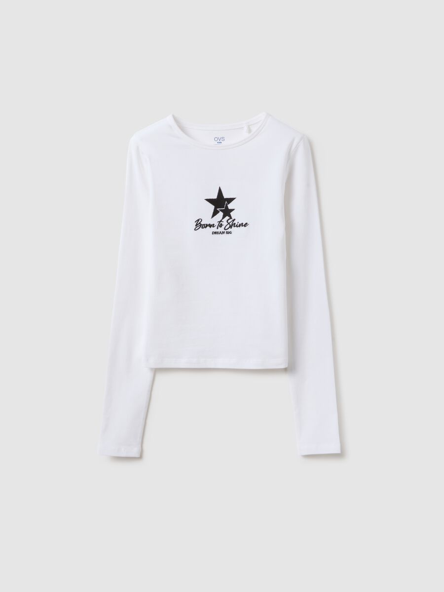 Wei&szlig;es M&auml;dchen-Oberteil aus dehnbarem Baumwollstoff in Slim Fit mit Druck_3