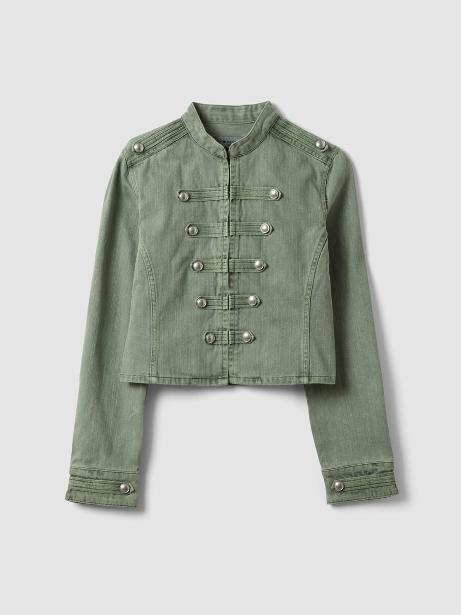 Green pure cotton jacket with concealed buttons, slim fit_0