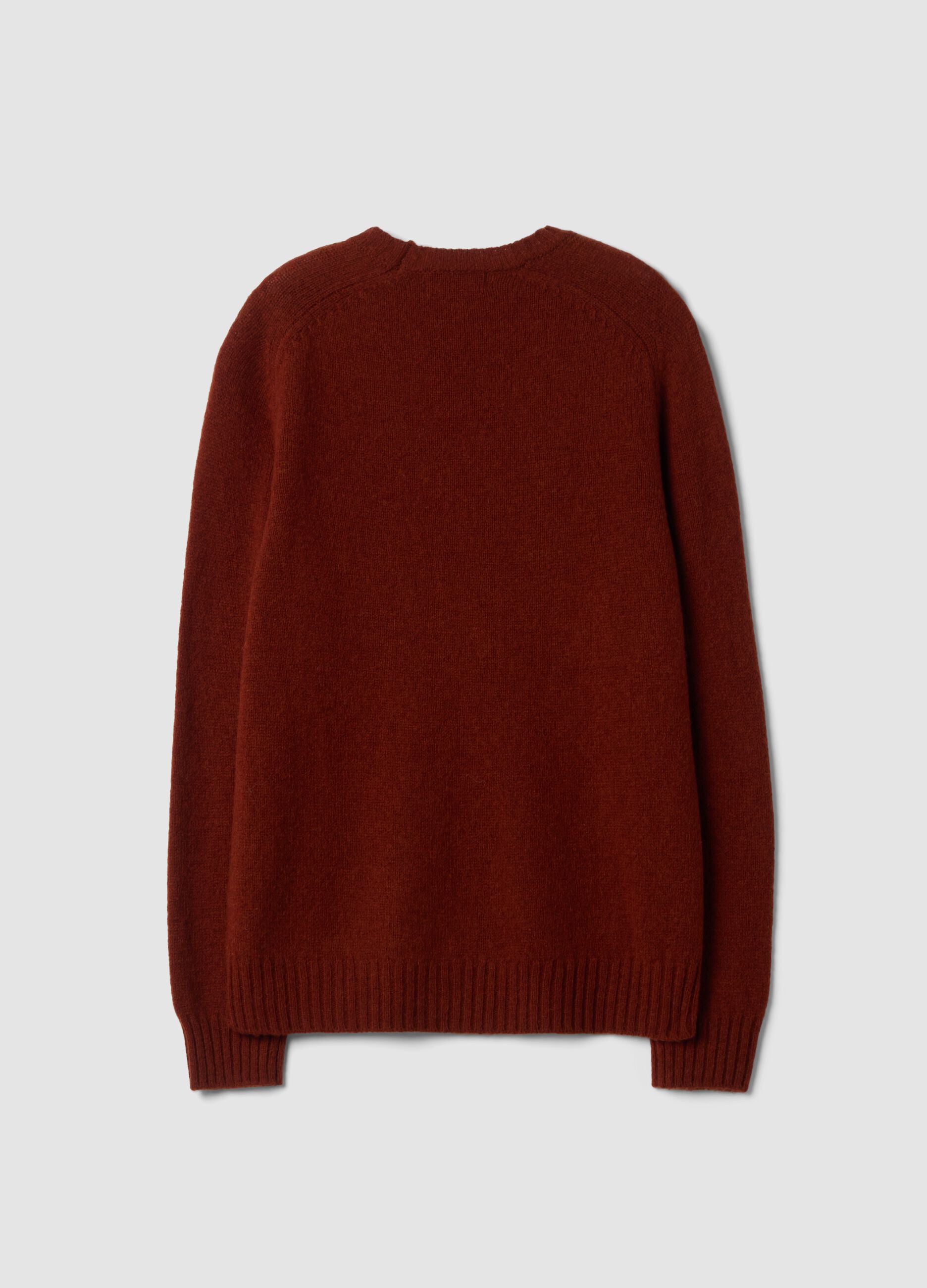 Orange crew-neck jumper in pure wool, regular fit