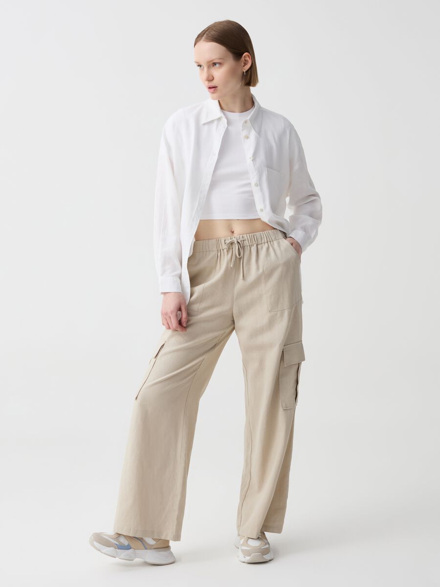 Cargo trousers in linen and viscose_0
