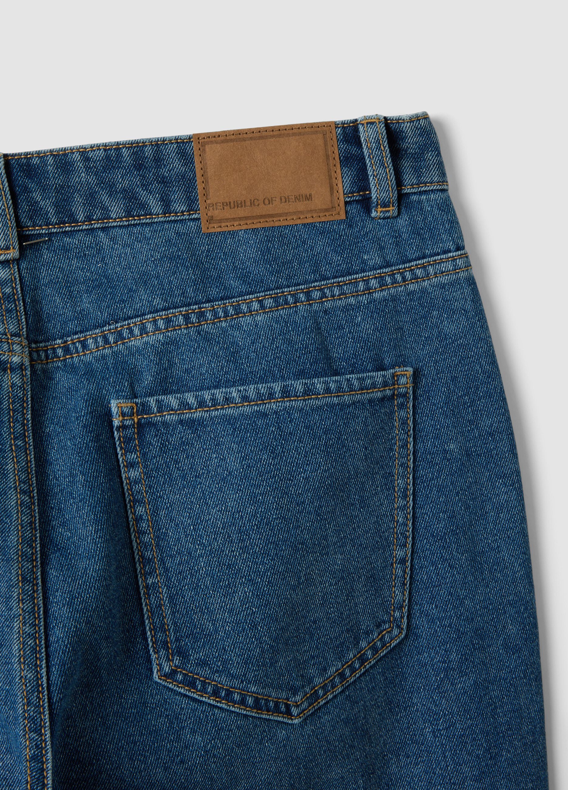 Blue denim jeans in cotton and viscose blend, regular fit