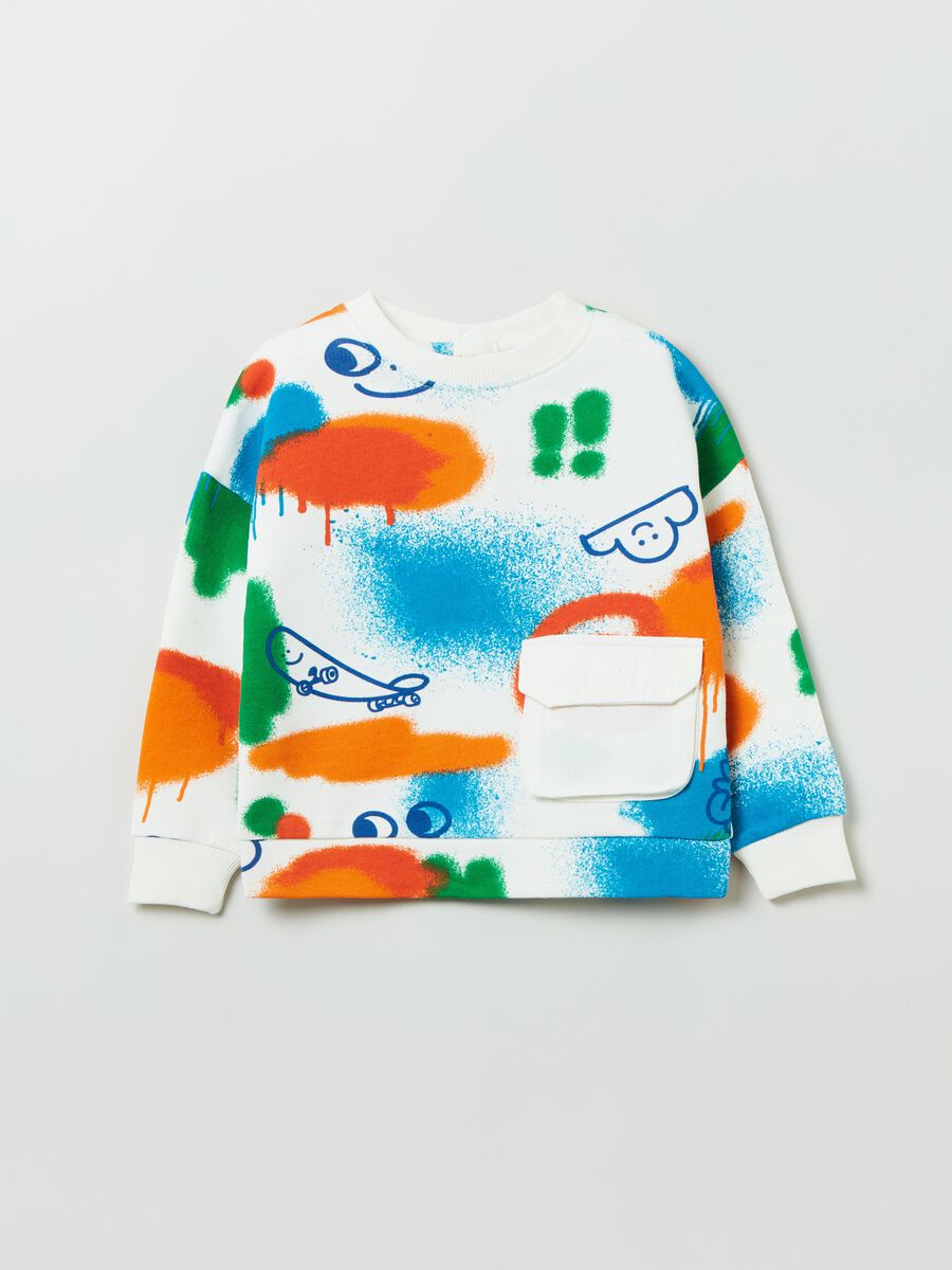 Cotton sweatshirt with pocket and print_0