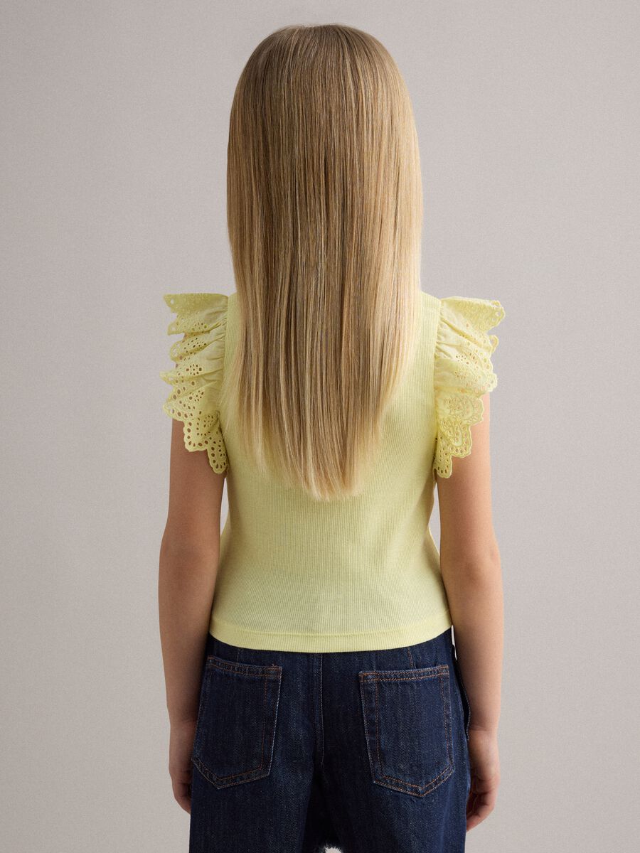 Girls&rsquo; yellow stretch-cotton vest top with ruffles_2