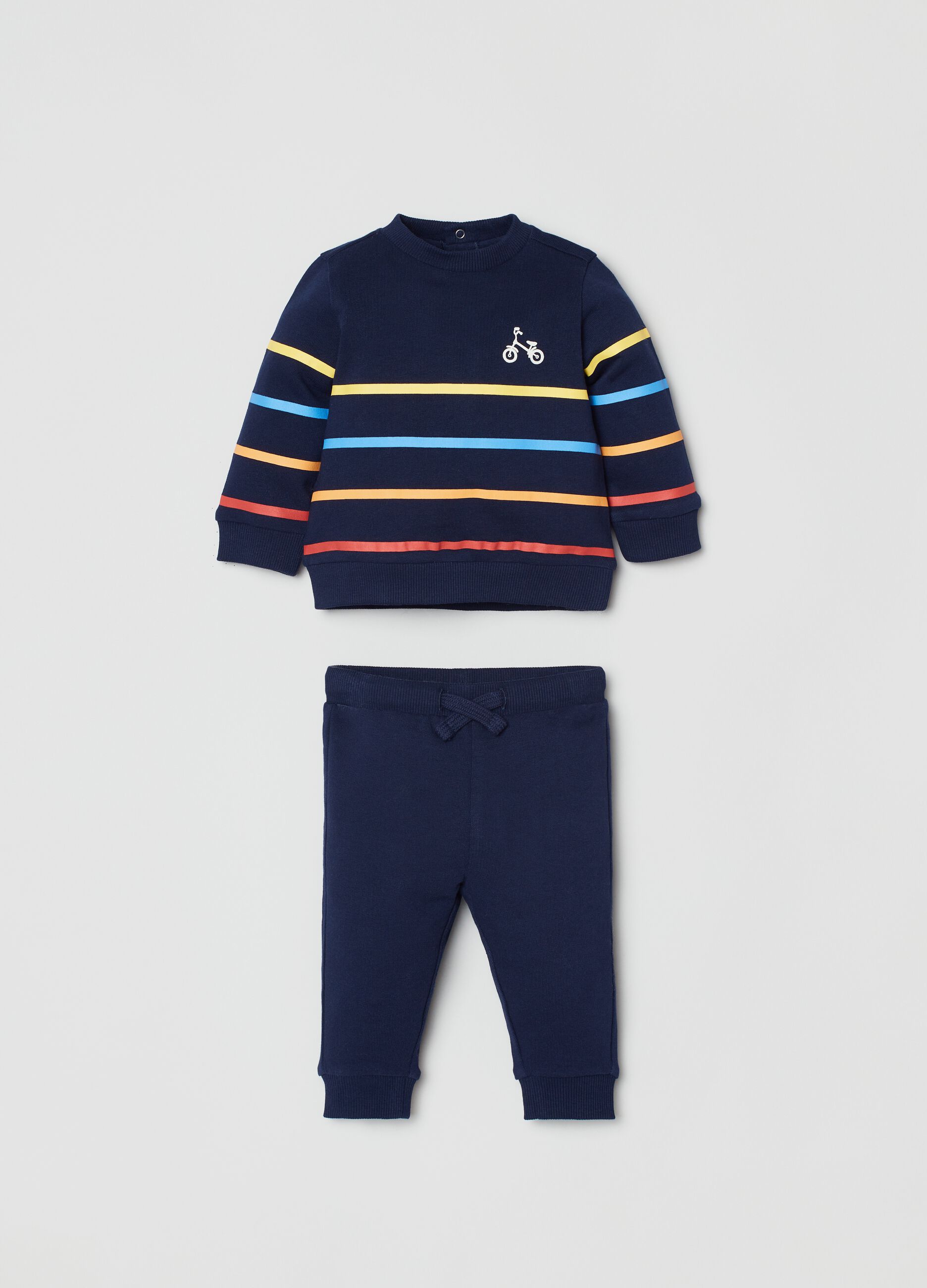 Set of striped sweatshirt and joggers with drawstring