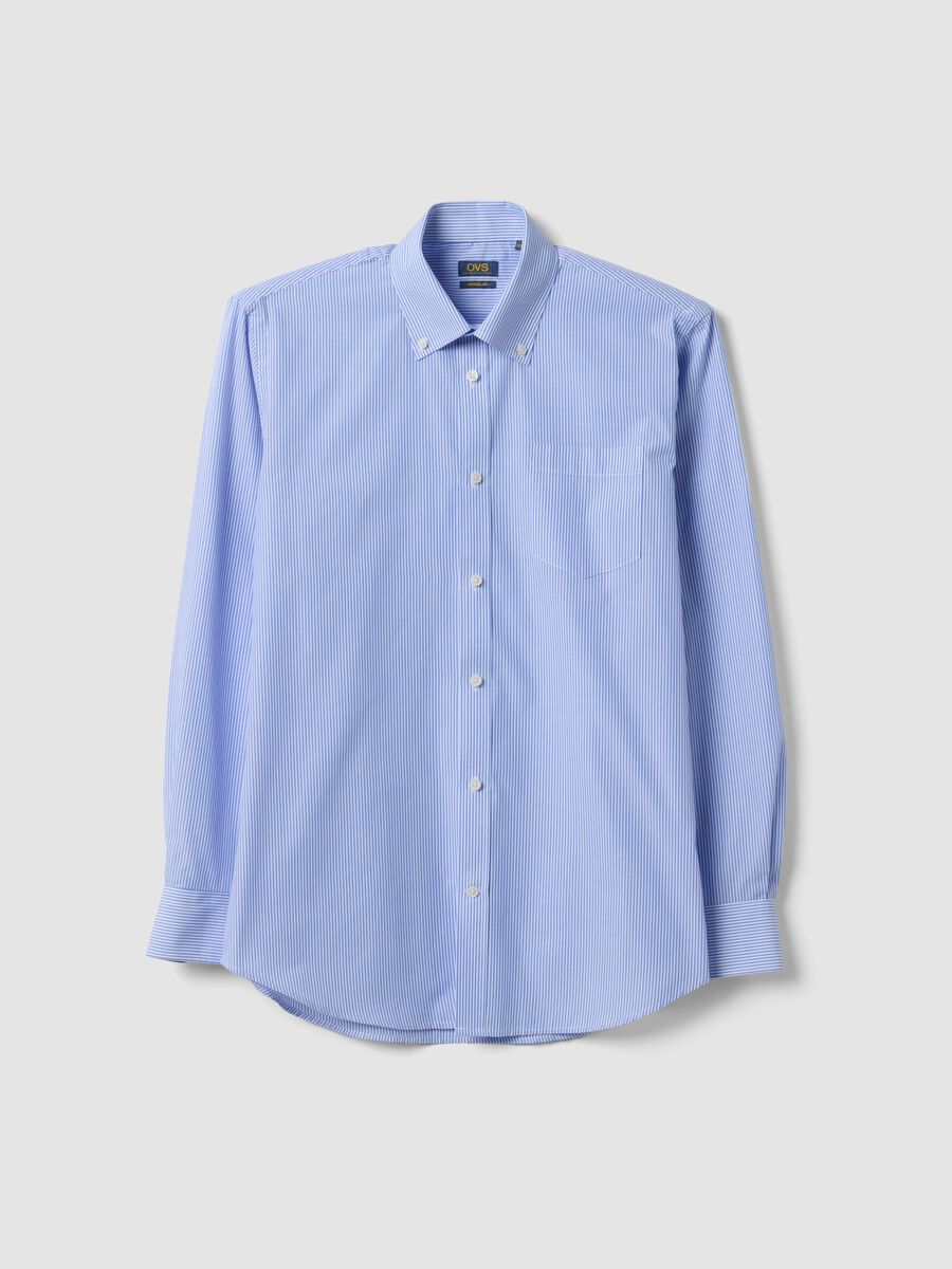 Blue striped cotton-blend shirt with button-down collar, easy-iron, regular fit_4