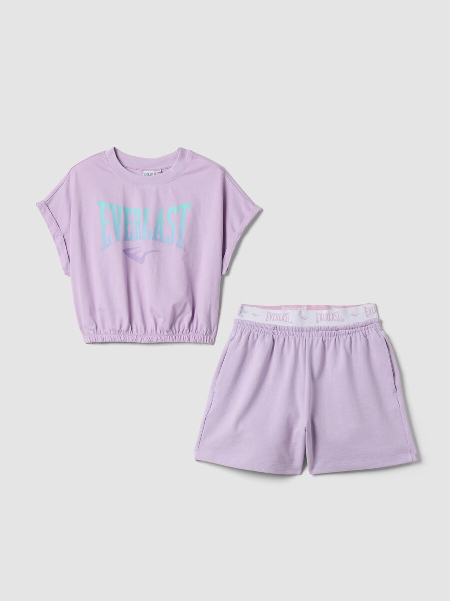 Purple pure cotton set with T-shirt and shorts_0
