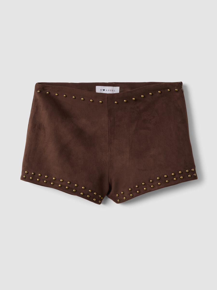 Brown stretch mini shorts with studs_4