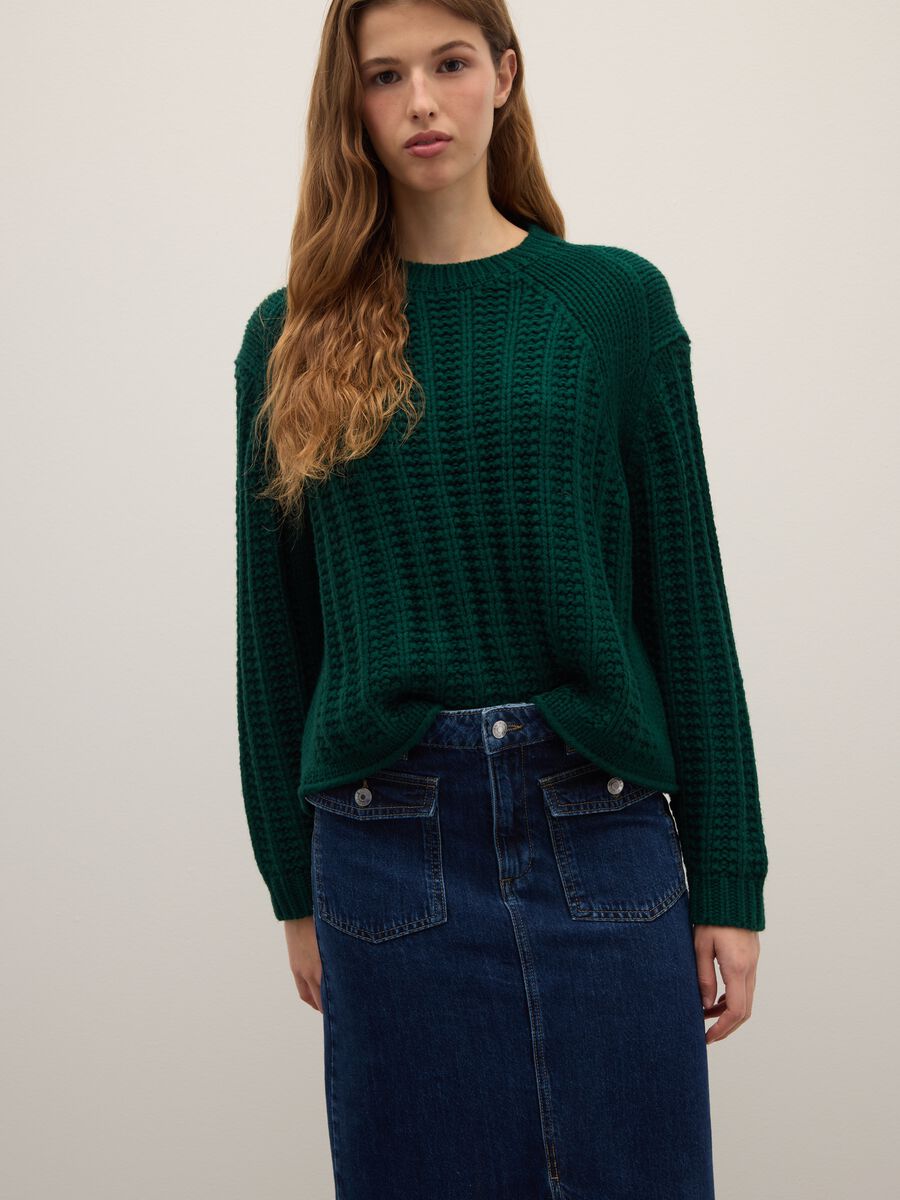 Green Sweater with Knitted Oversize Fit_0