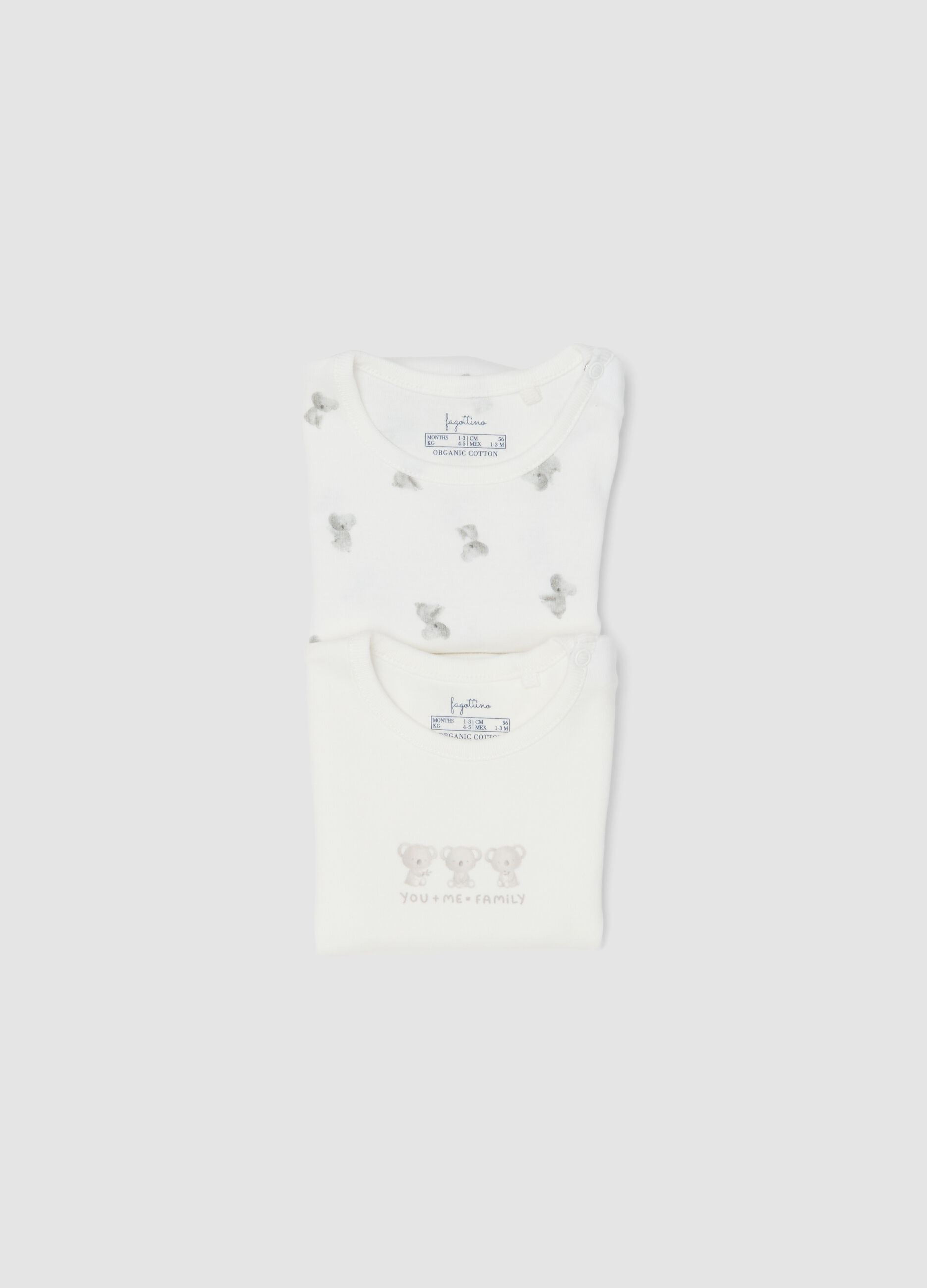Bipack di body bianchi in cotone organico con stampa koala per neonato e bimbo