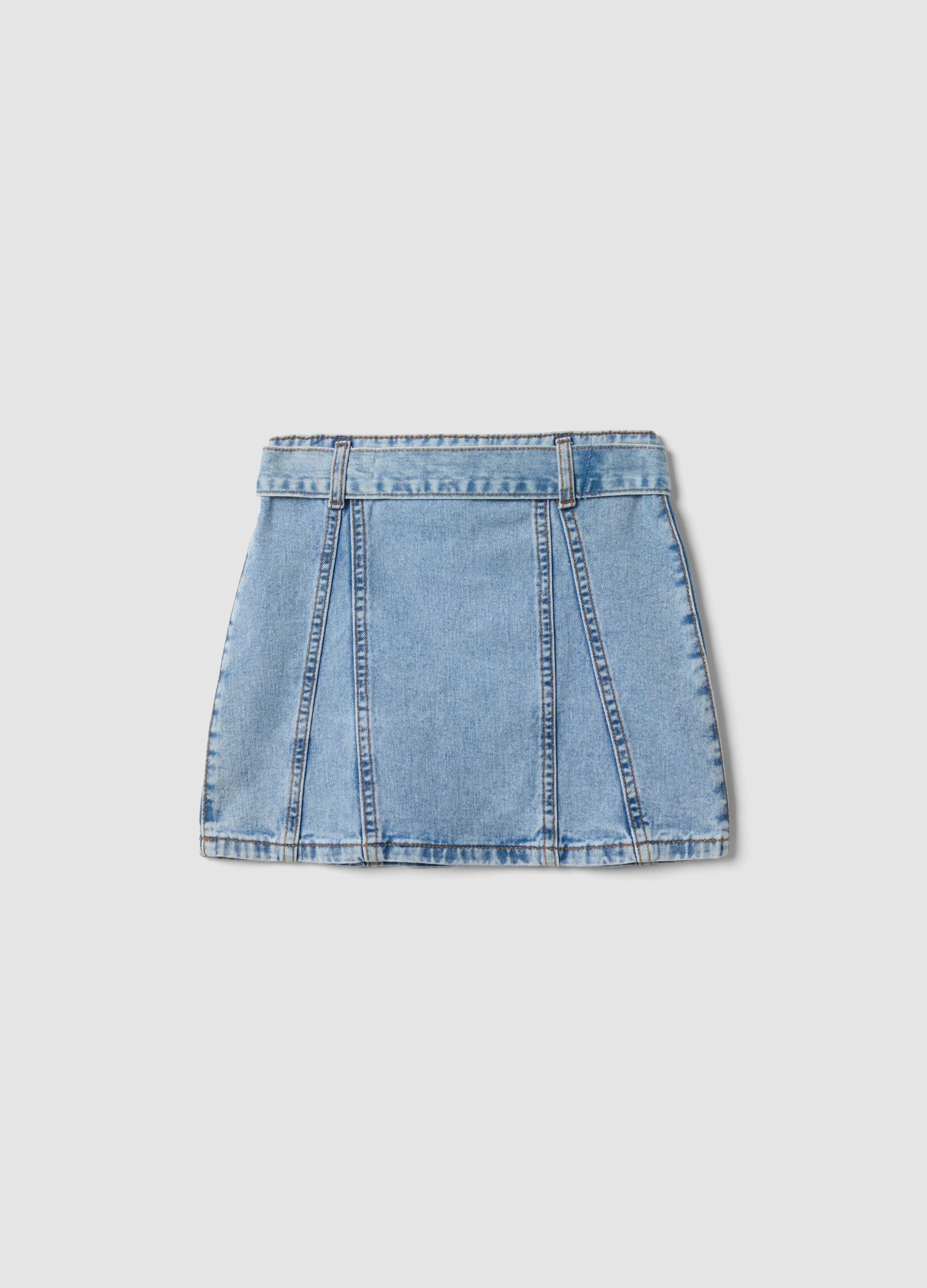 Hellblauer Jeansrock aus reiner Baumwolle mit passendem G&uuml;rtel f&uuml;r M&auml;dchen