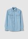 Light blue denim pure cotton shirt regular fit with pockets_0