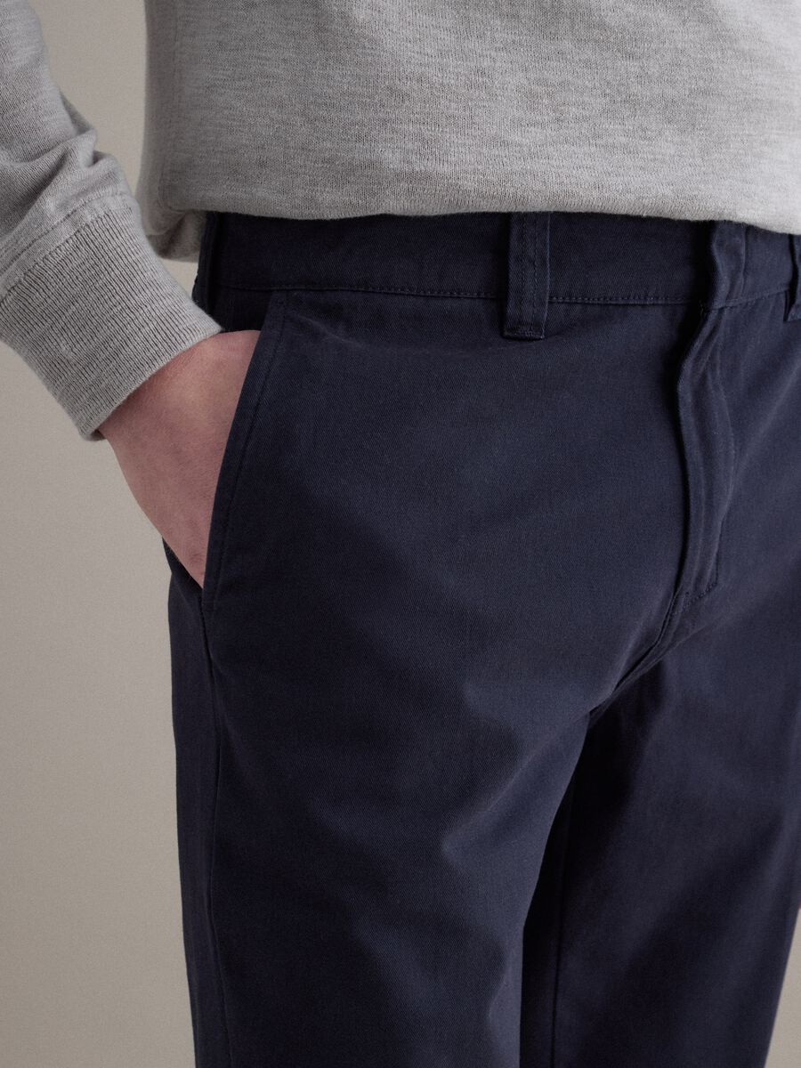 Straight blue twill chinos in pure cotton regular fit_3