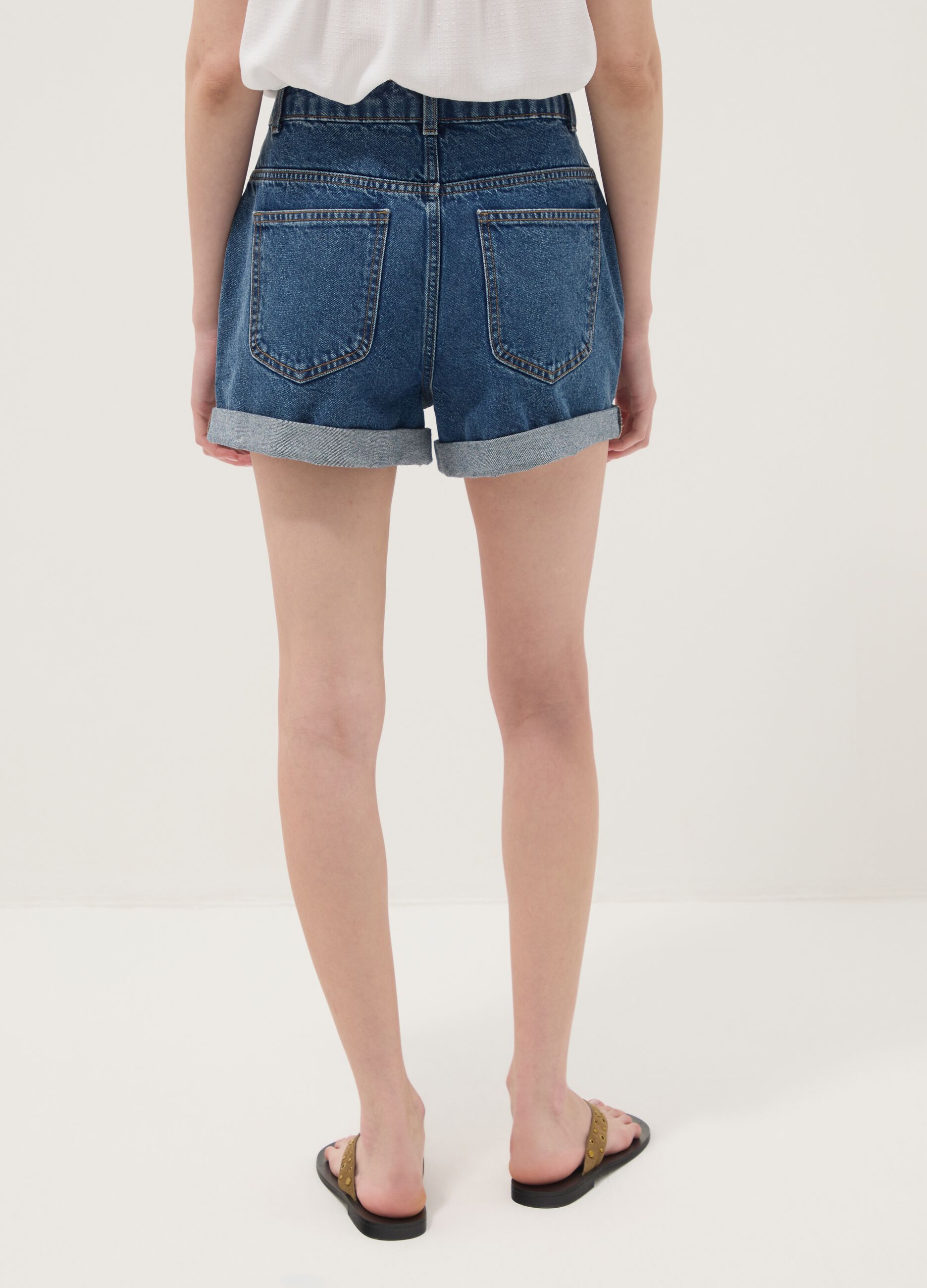 Blue pure cotton denim shorts